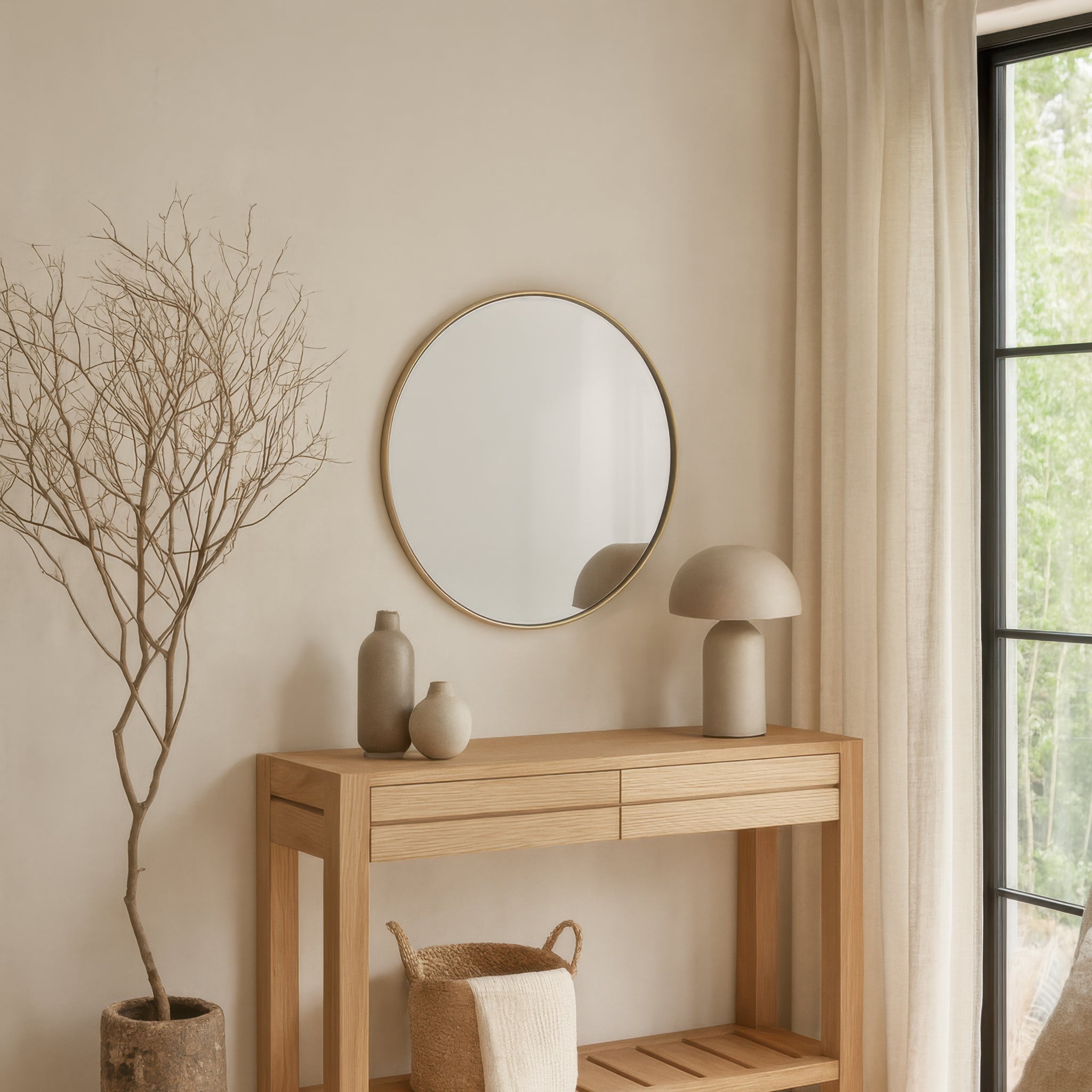 Tablet 30-in Round Wall Mirror - Gold