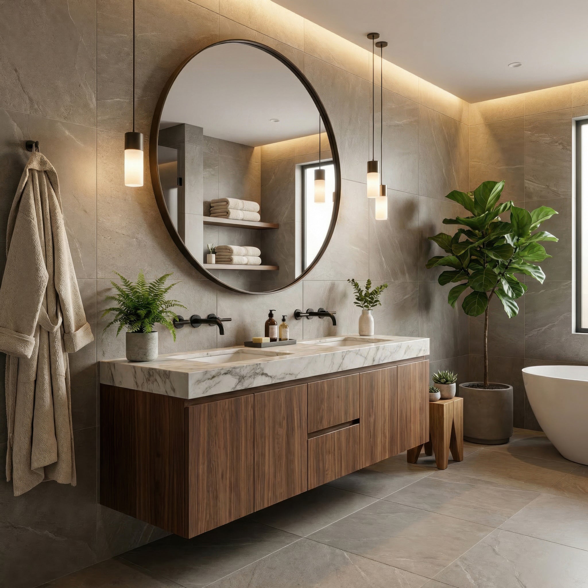Tablet 50-in Round Wall Mirror - Bronze