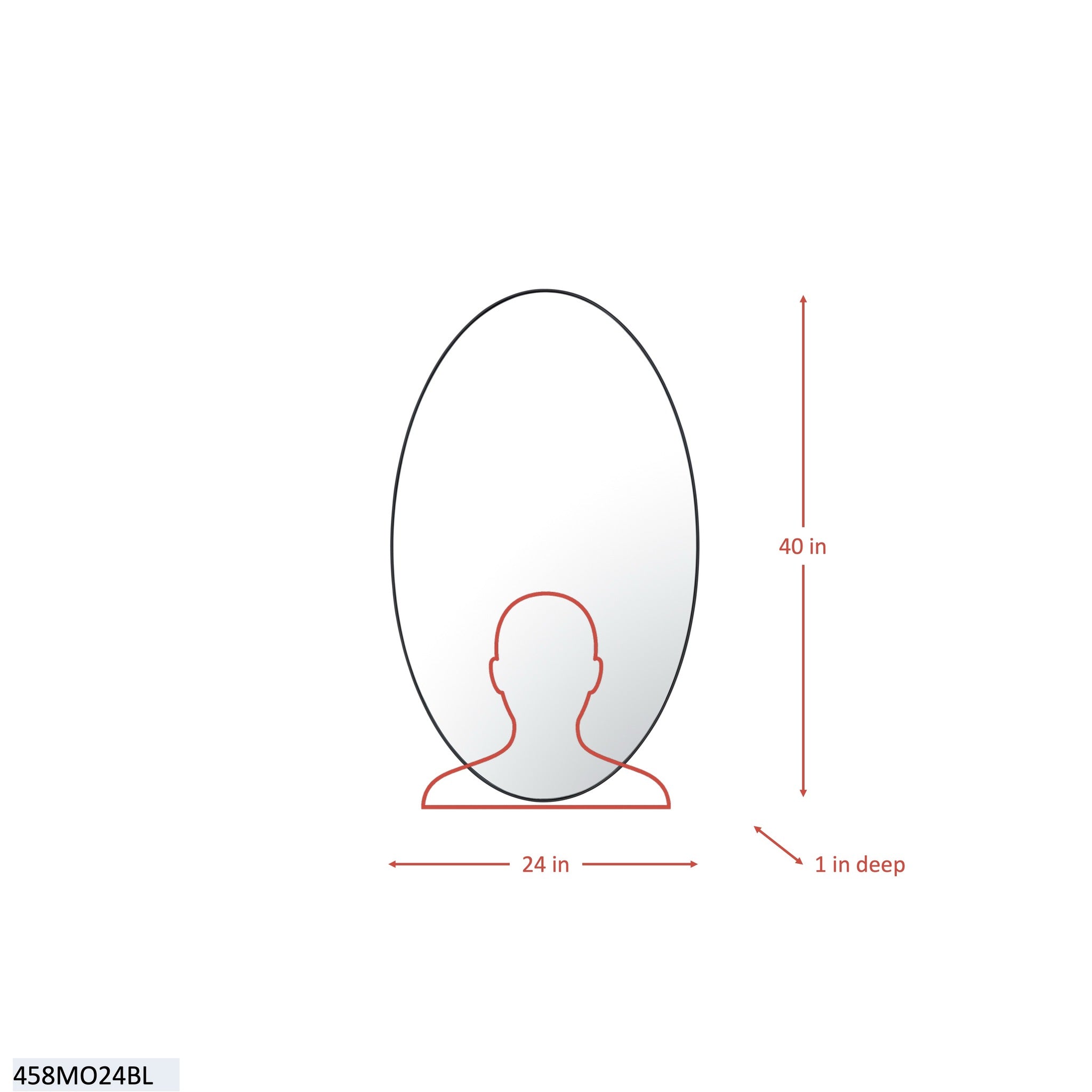 Tablet 24 x 40 Oval Mirror - Black