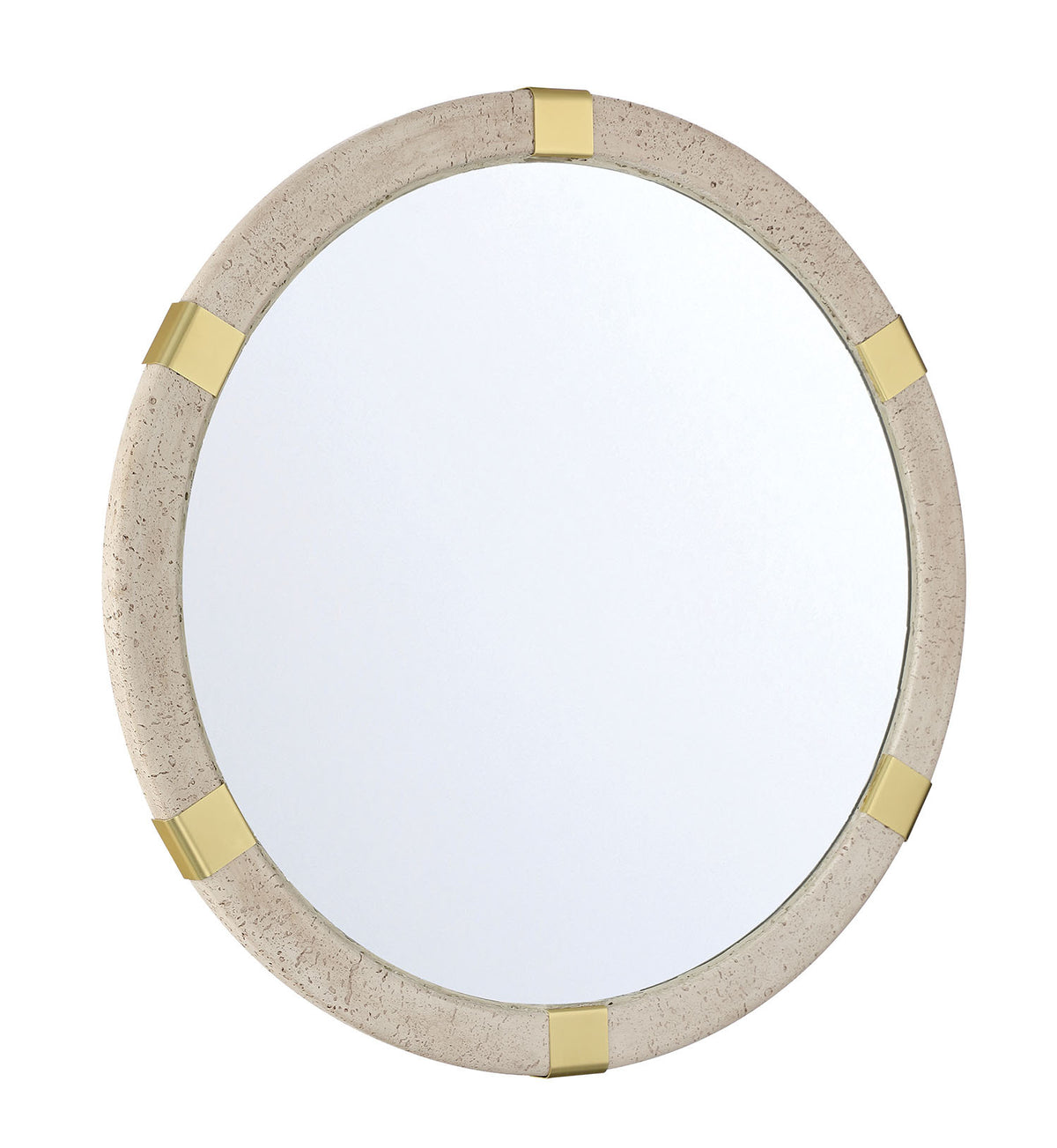 Lit From Within Round Mirror with Brass and Travertine