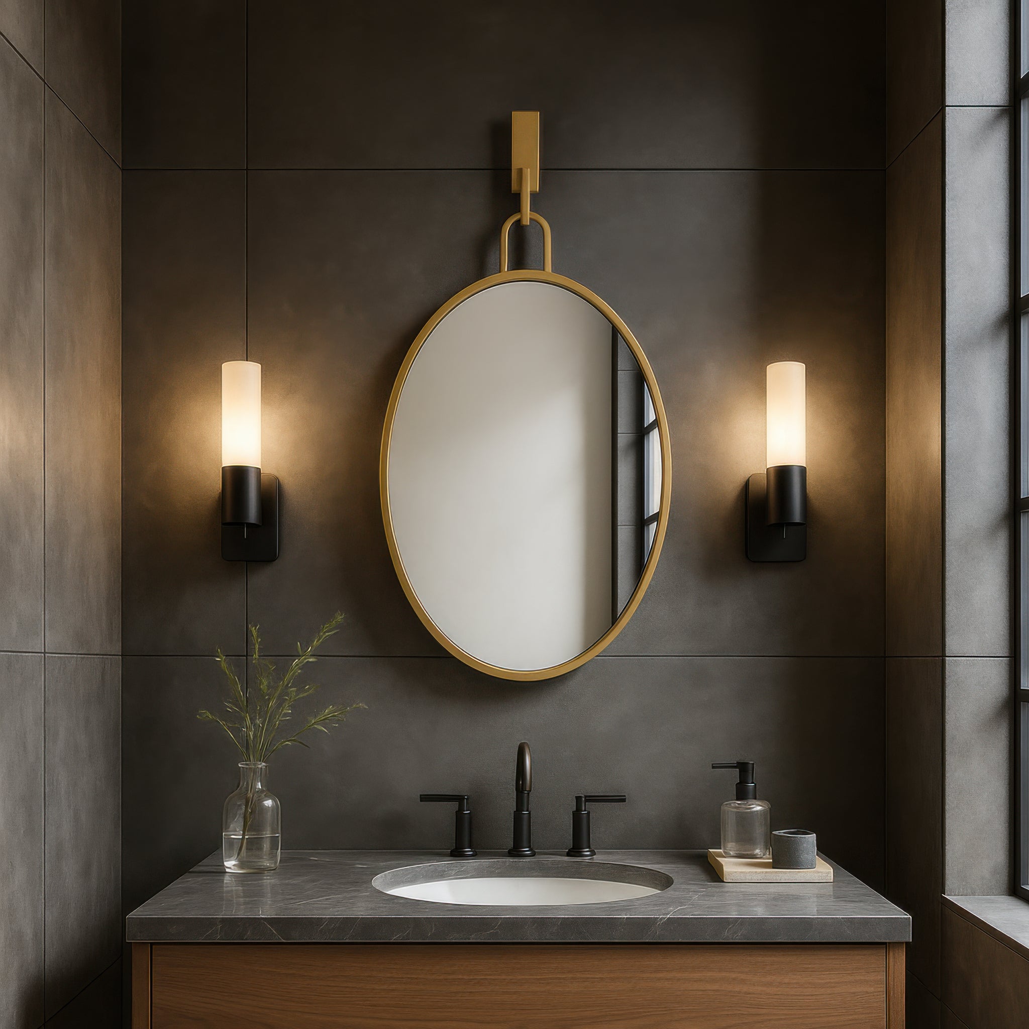 Stopwatch 22x30 Oval Powder Room Mirror - Gold