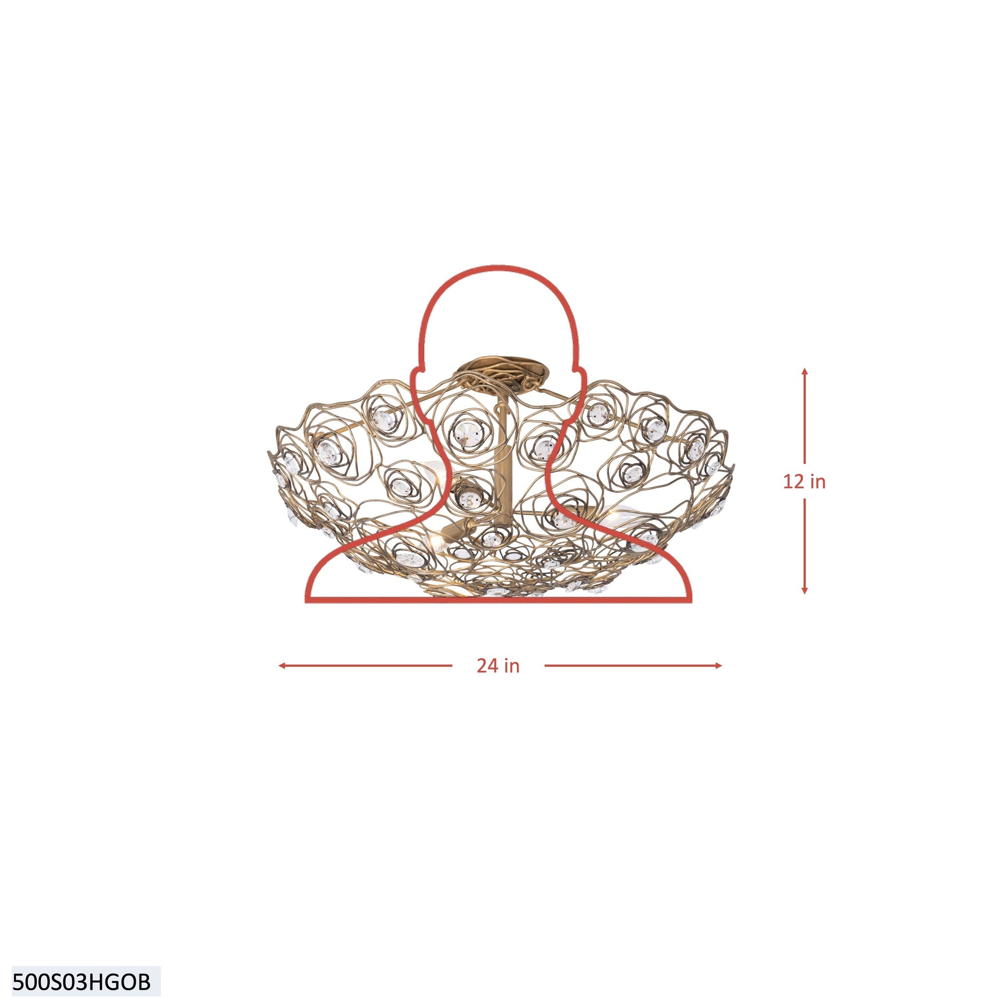 Ethereal Rose 3 Light Inverted Semi-Flush - Havana Gold Ombre