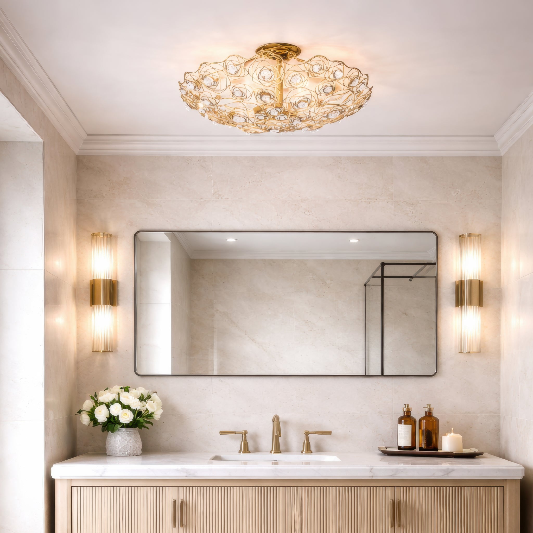 Ethereal Rose 3 Light Inverted Semi-Flush - Havana Gold Ombre