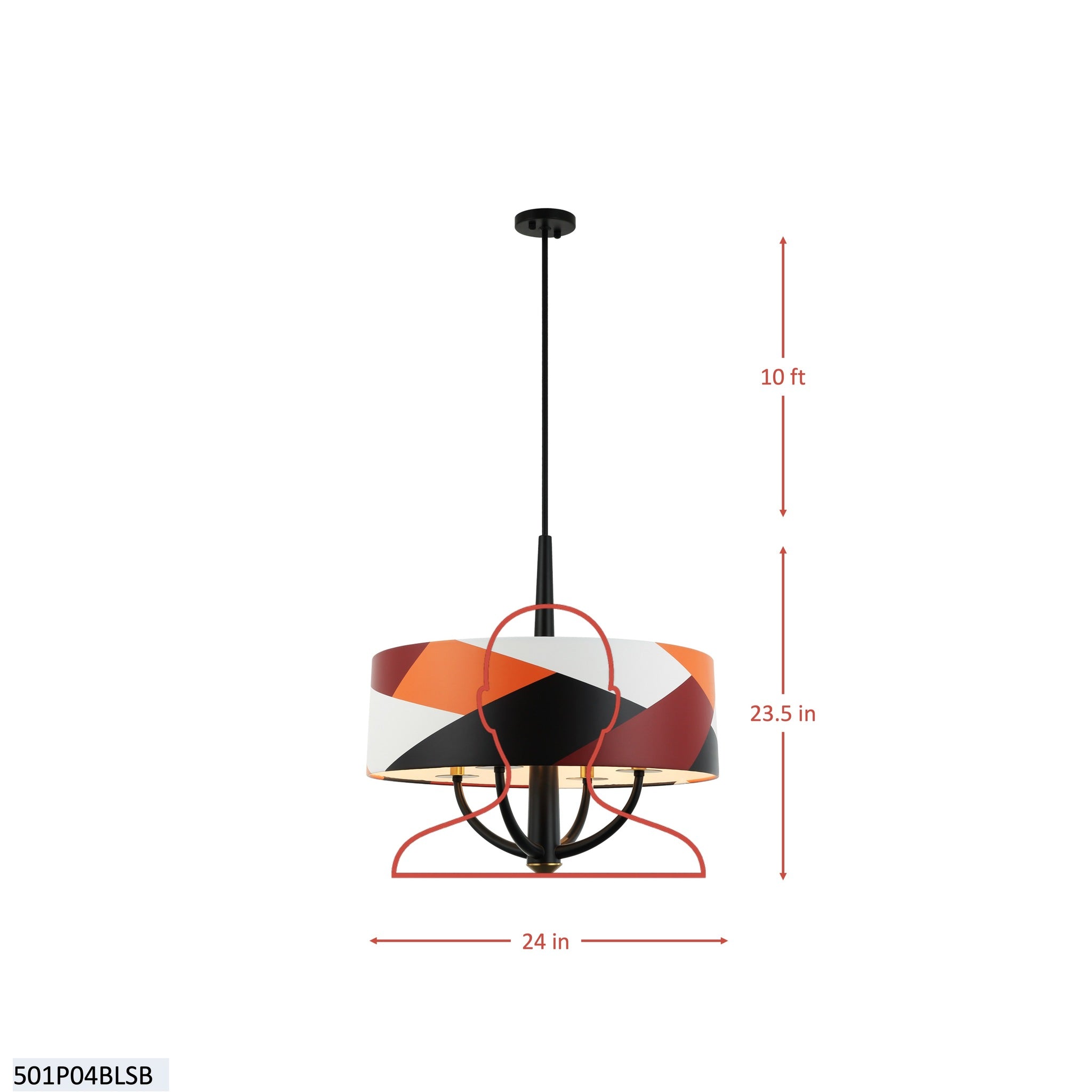 Patchwork 4 Light Pendant - Black/Satin Brass/Patchwork