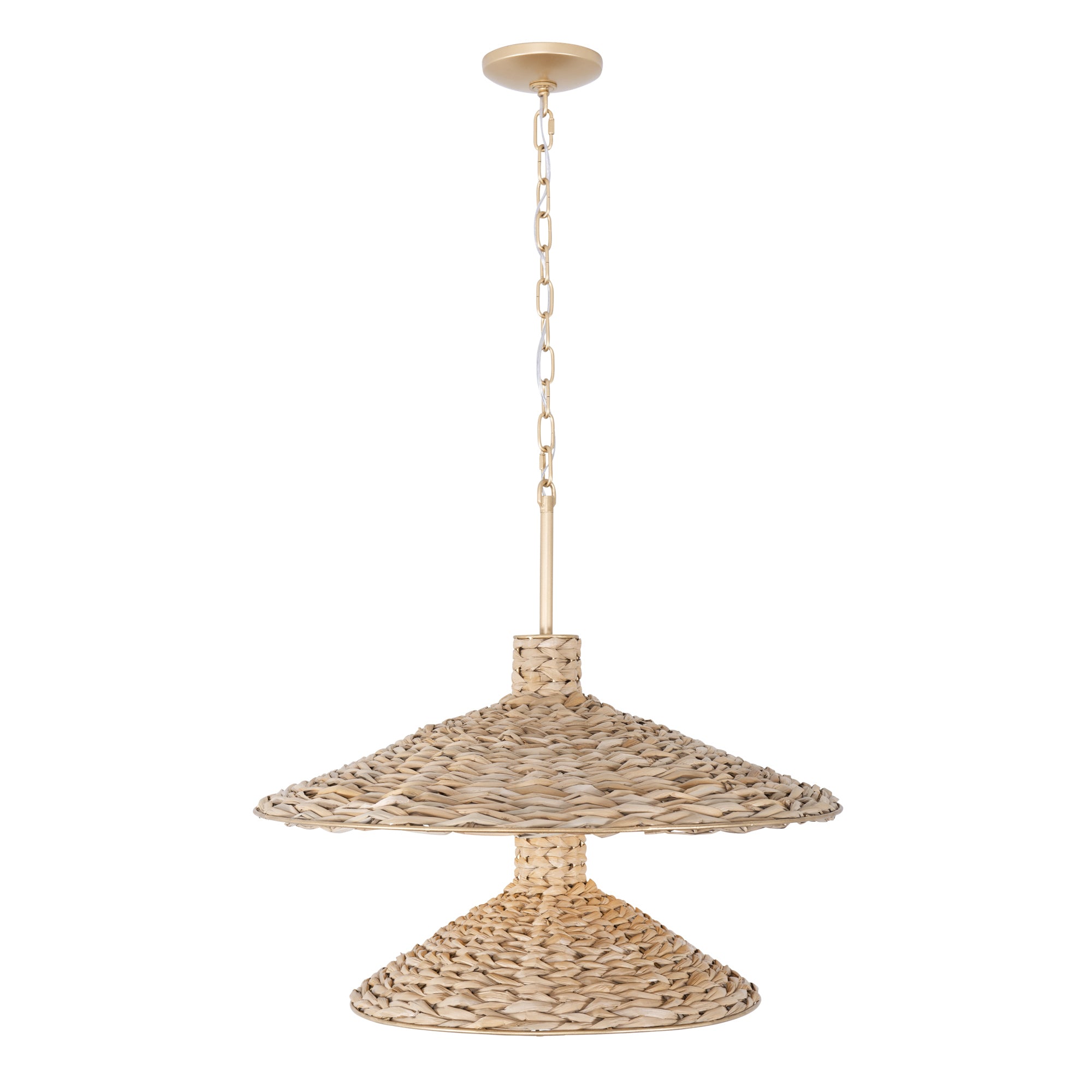 Hilton Head 9 Light 2-Tier Pendant - French Gold/Natural Seagrass