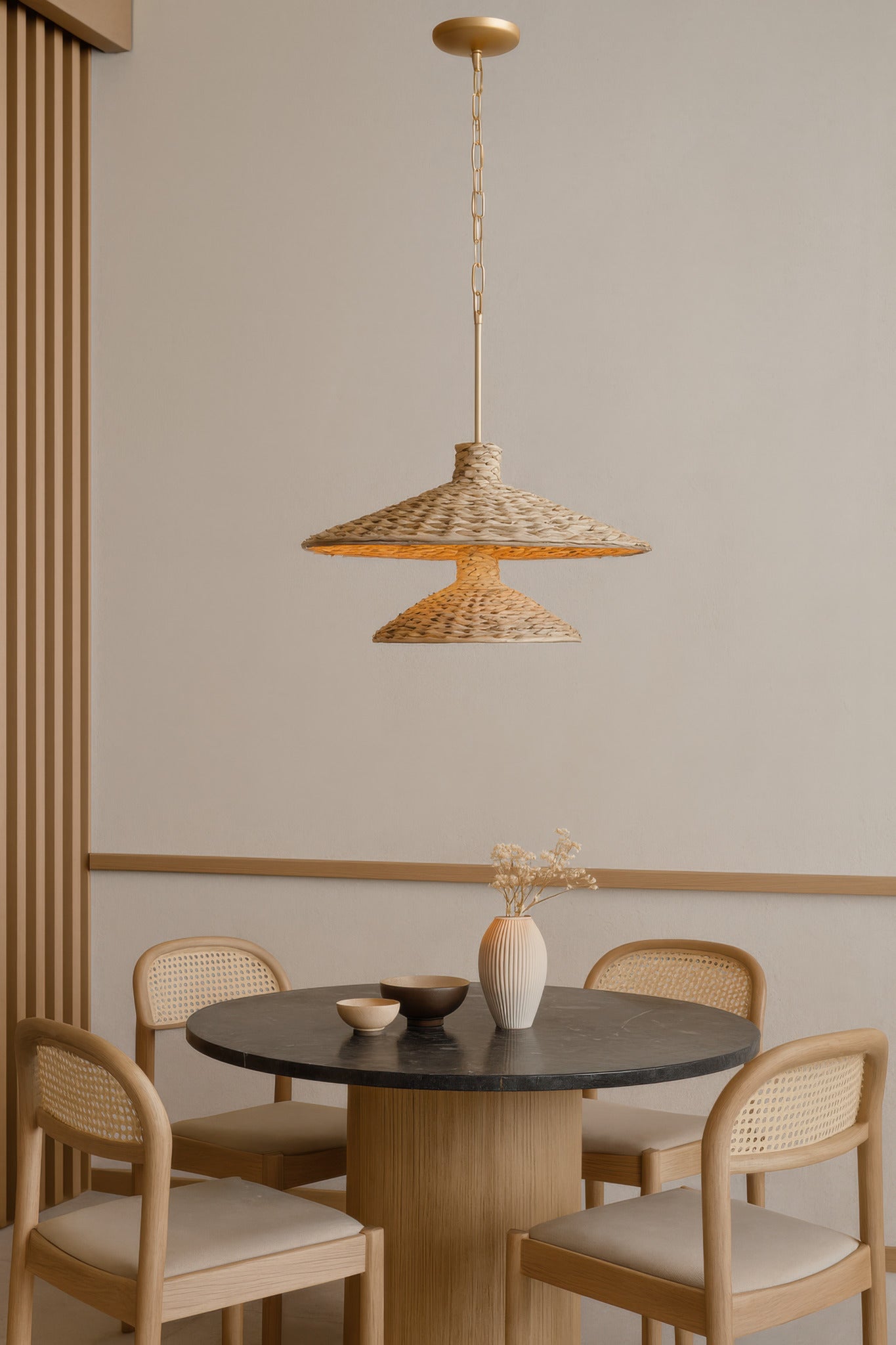 Hilton Head 9-Light 2-Tier Pendant - French Gold/Natural Seagrass