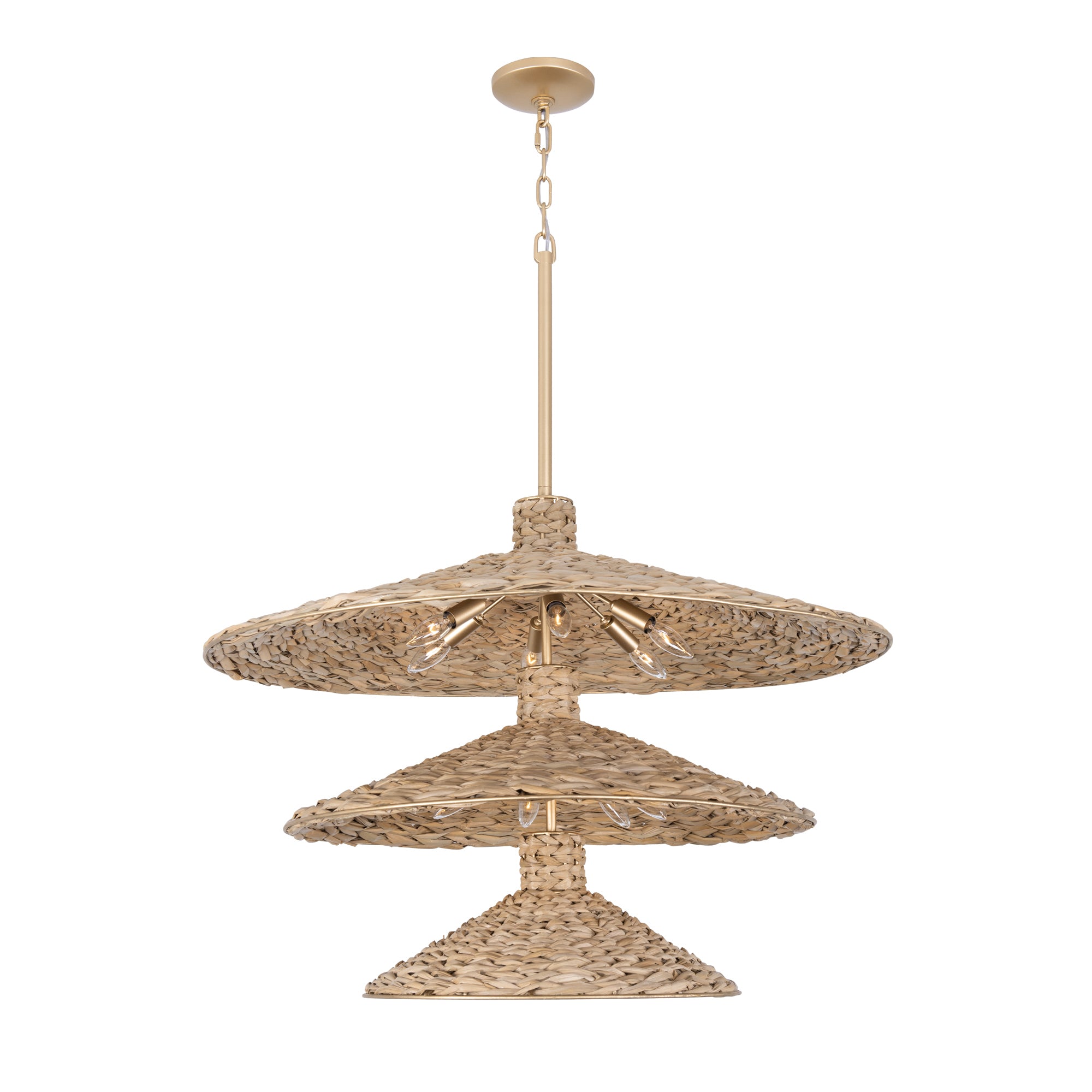 Hilton Head 15 Light 3-Tier Pendant - French Gold/Natural Seagrass