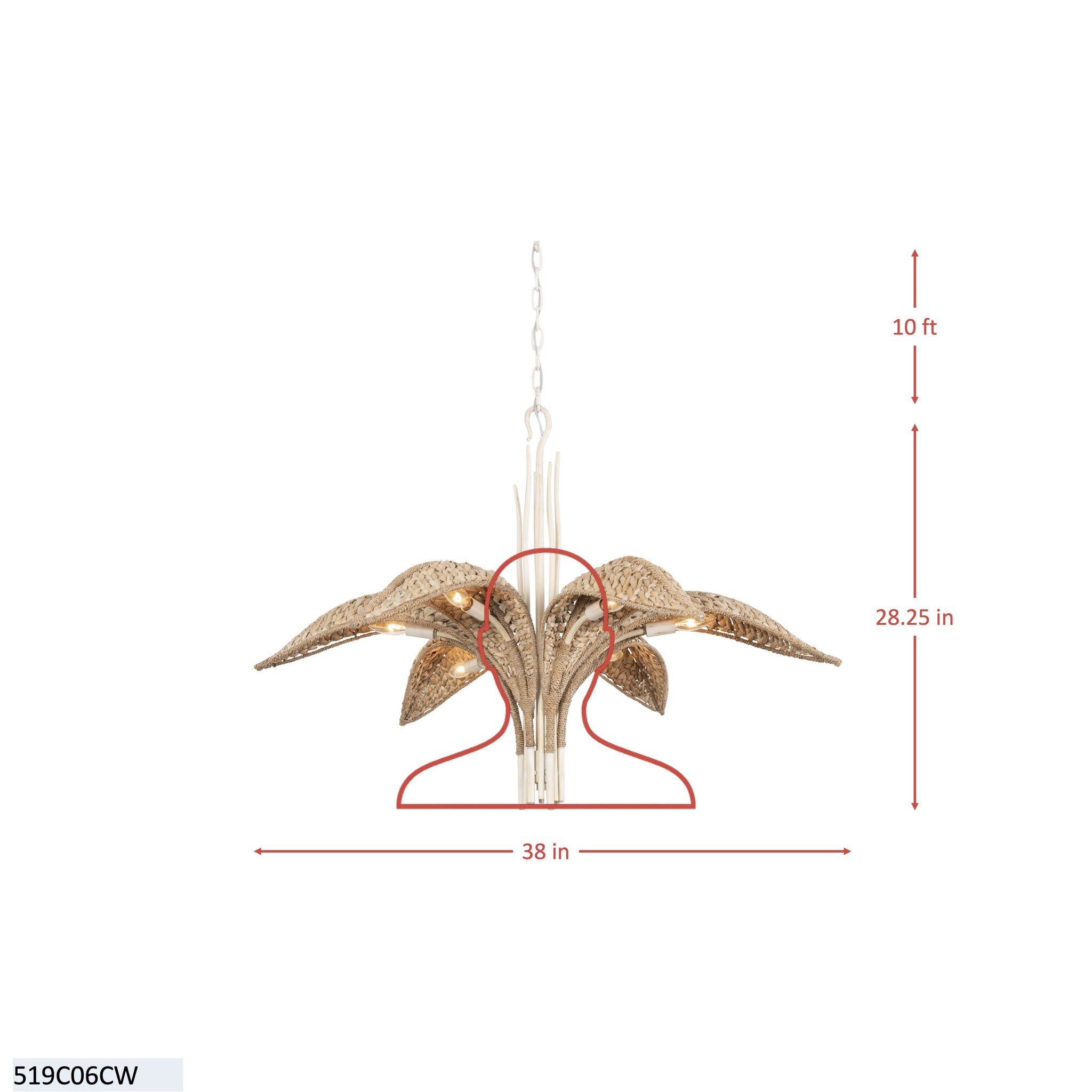 Century Palm 6 Light Chandelier - Country White