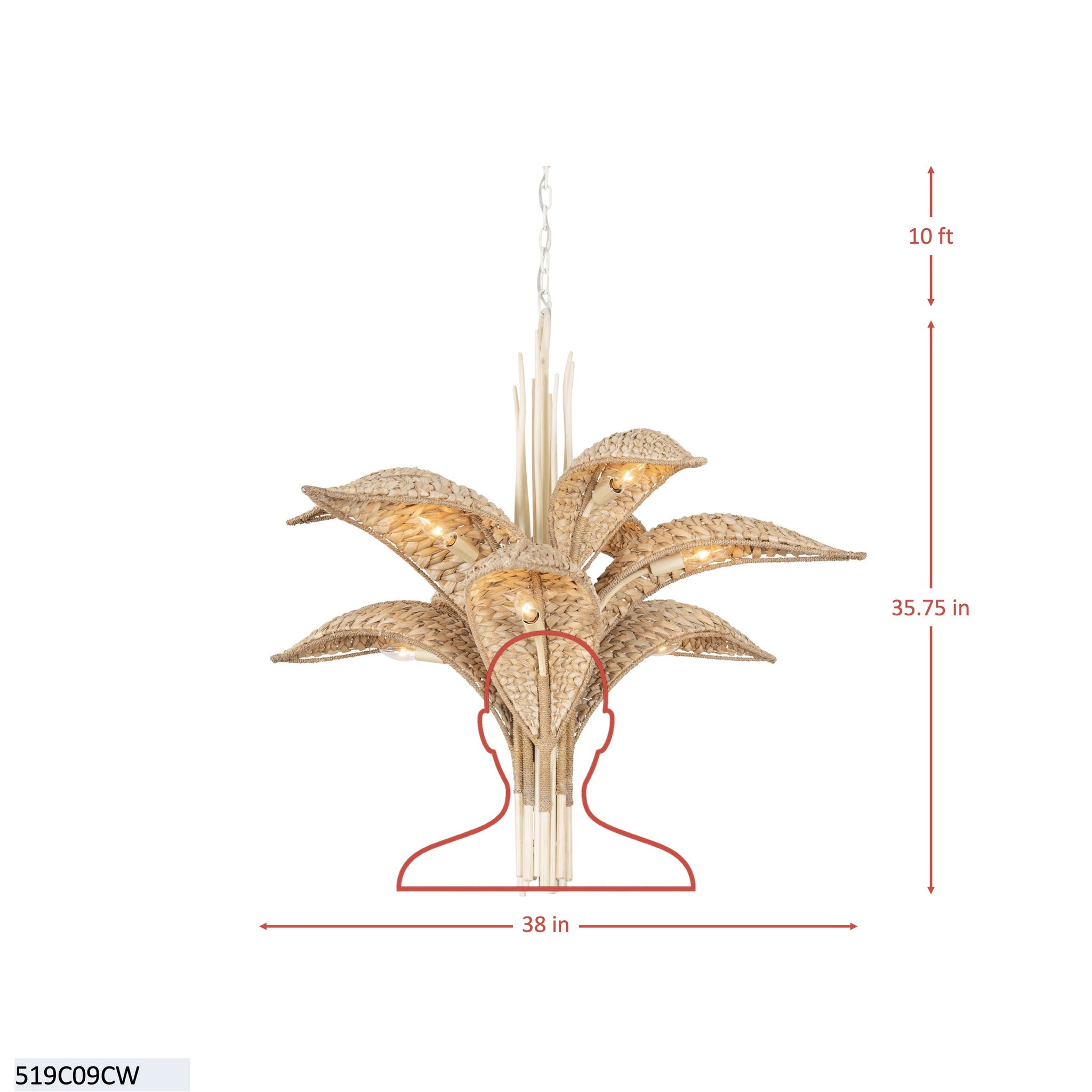 Century Palm 9 Light 3-Tier Chandelier - Country White