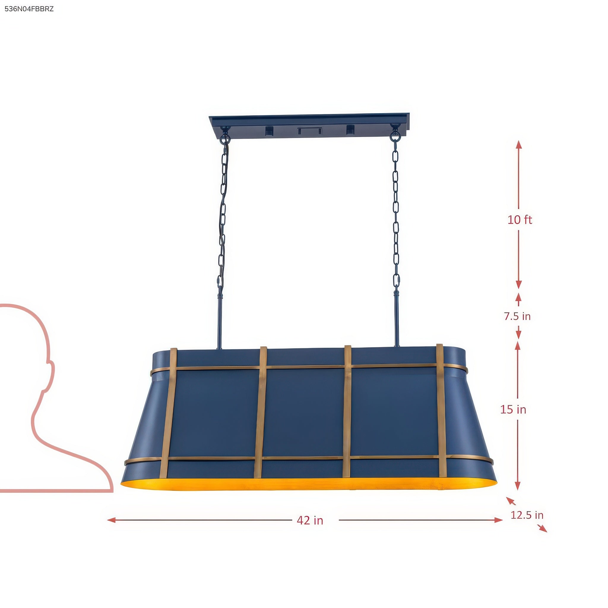 Brasserie 4 Light Linear - French Blue/Heritage Bronze