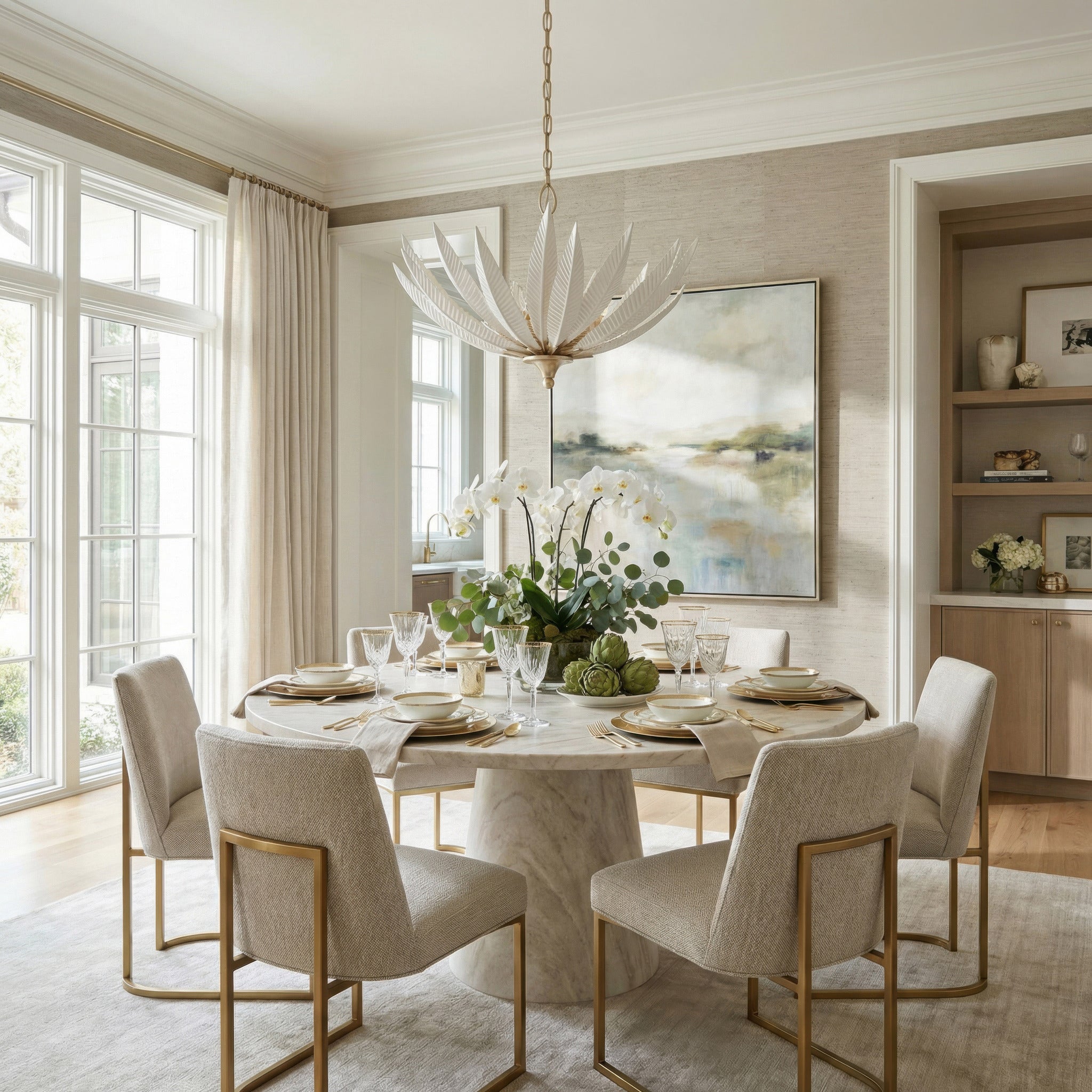 Zanara 6 Light Pendantwith 3D Printed Ceramic Leaves - Gold Dust