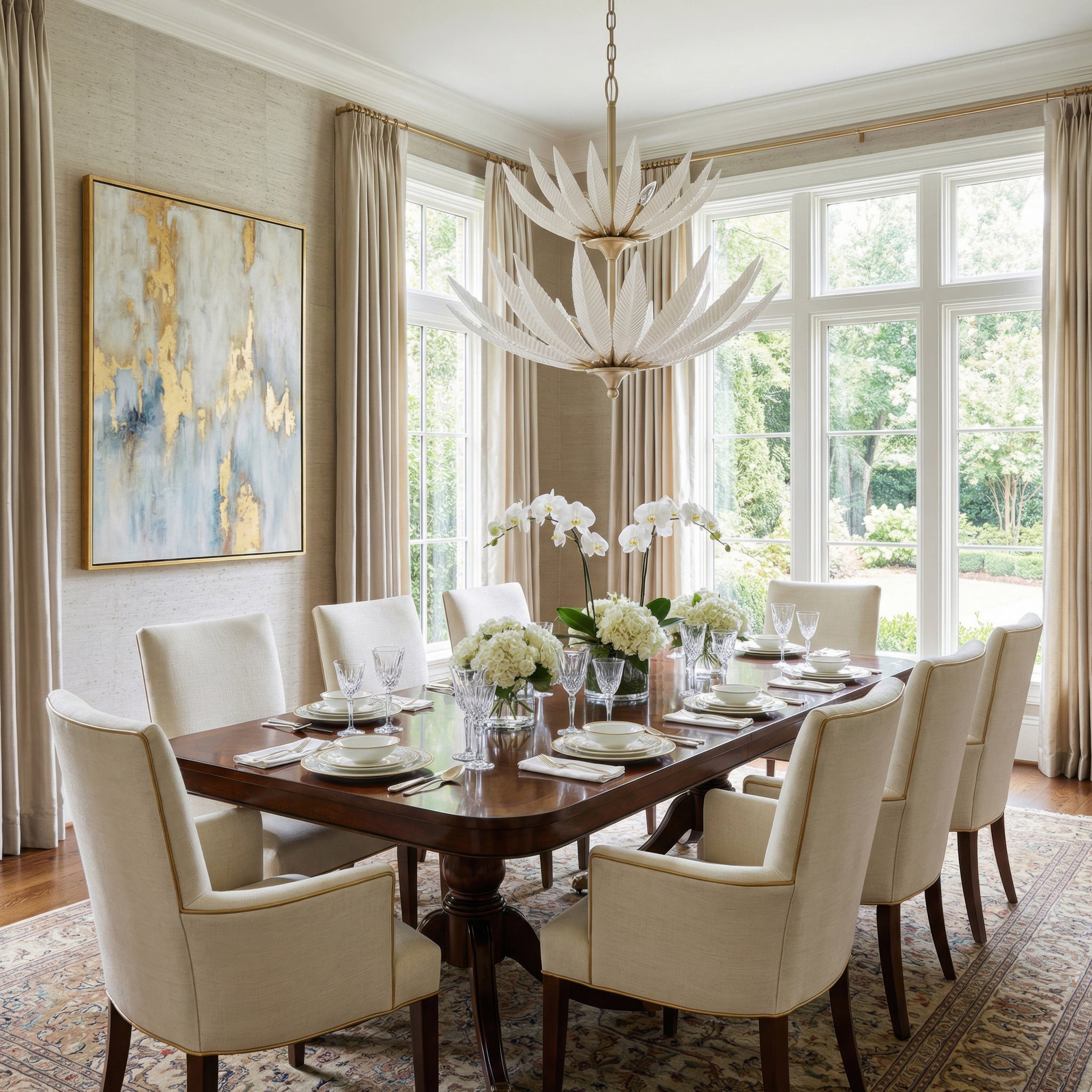 Zanara 9 Light Pendantwith 3D Printed Ceramic Leaves - Gold Dust