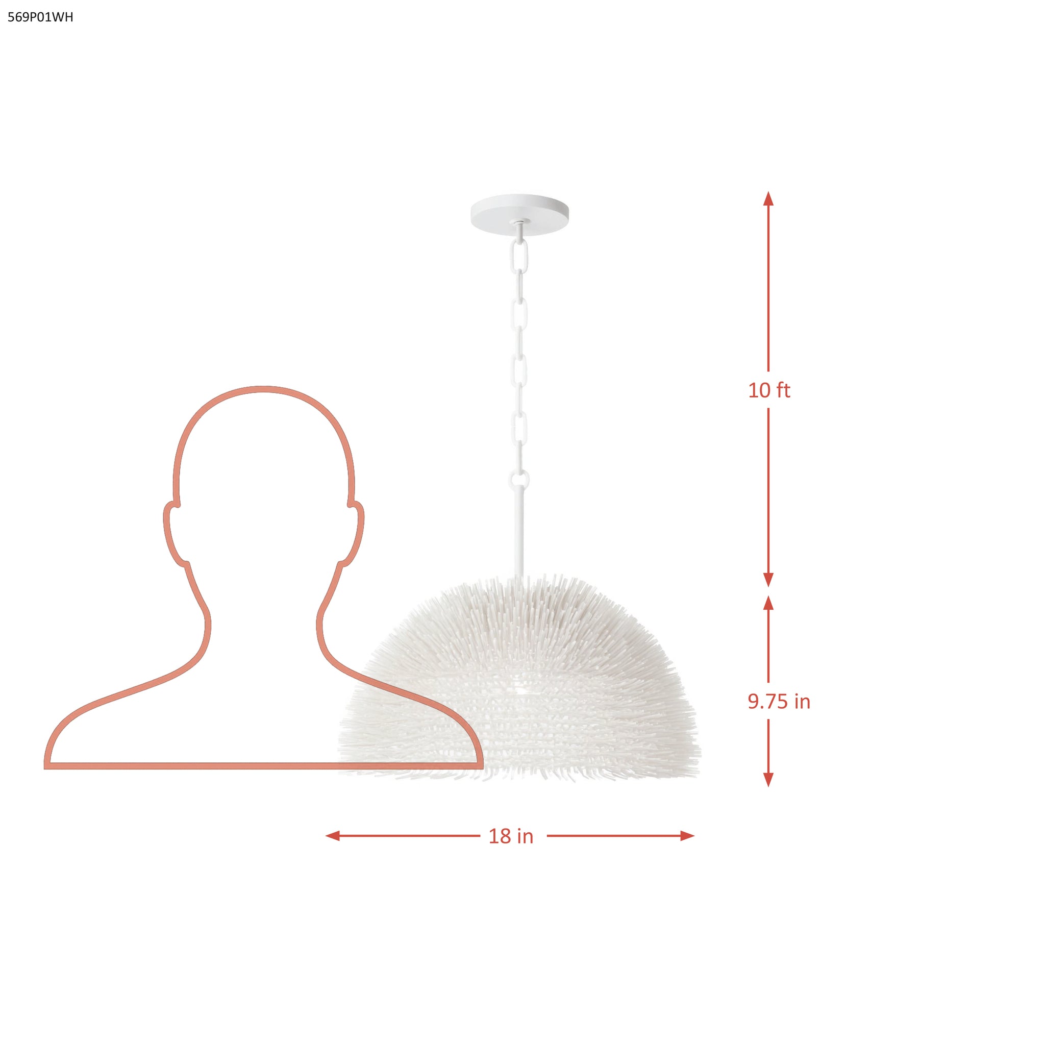 Urchin 1 Light Dome Pendant - White
