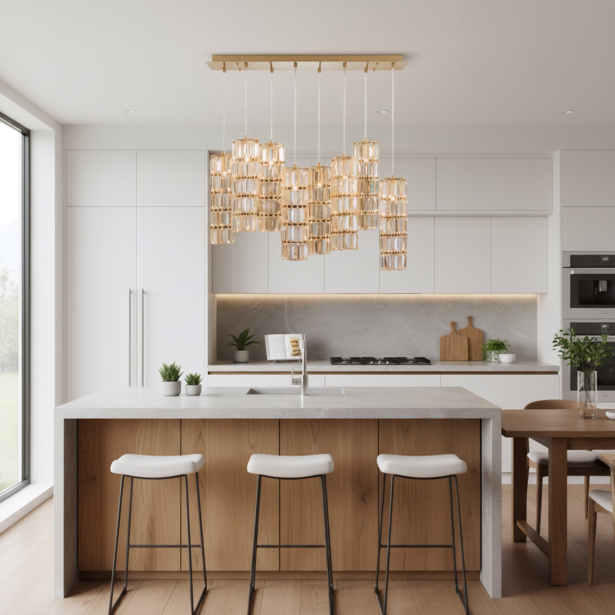Golden Hour 8 Light Dimmable Linear Cluster of Pendants
