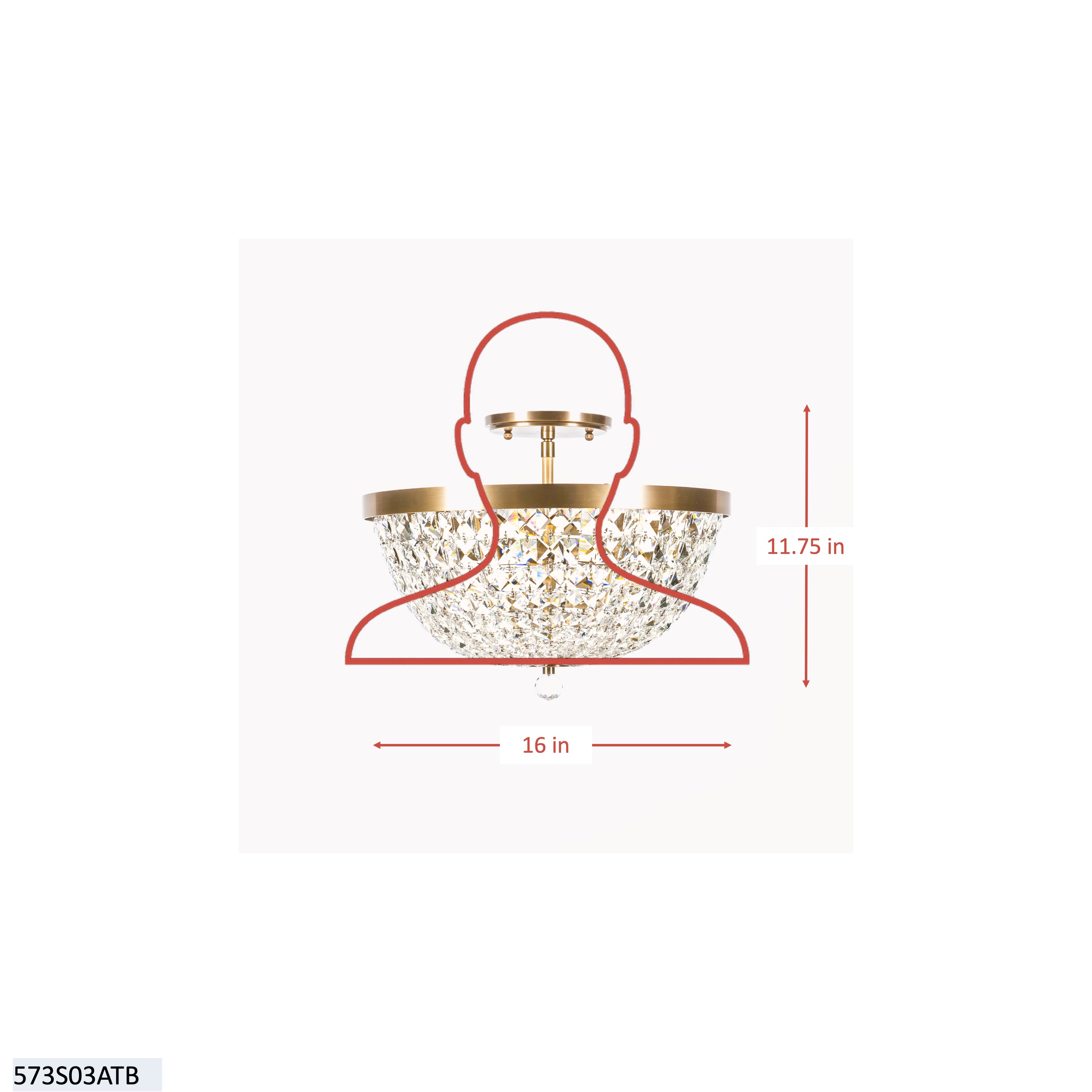 Crystal Baller 3 Light Leaded Crystal Empire Semi-Flush Mount - Antique Bronze