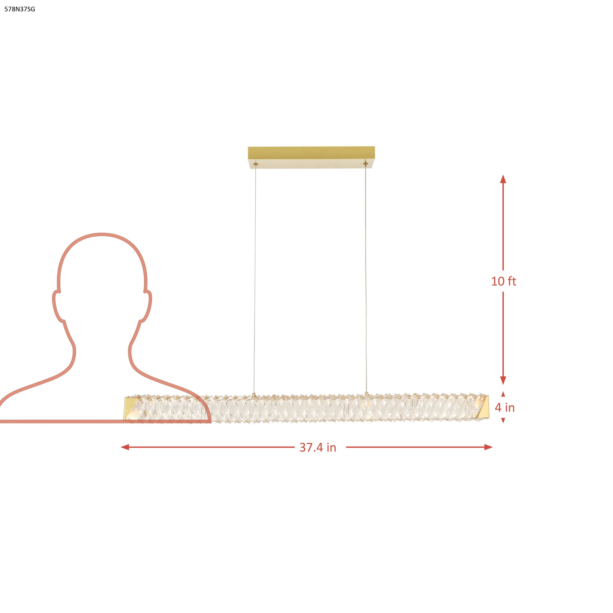 Golden Ratio 37 in LED Crystal Linear Pendant