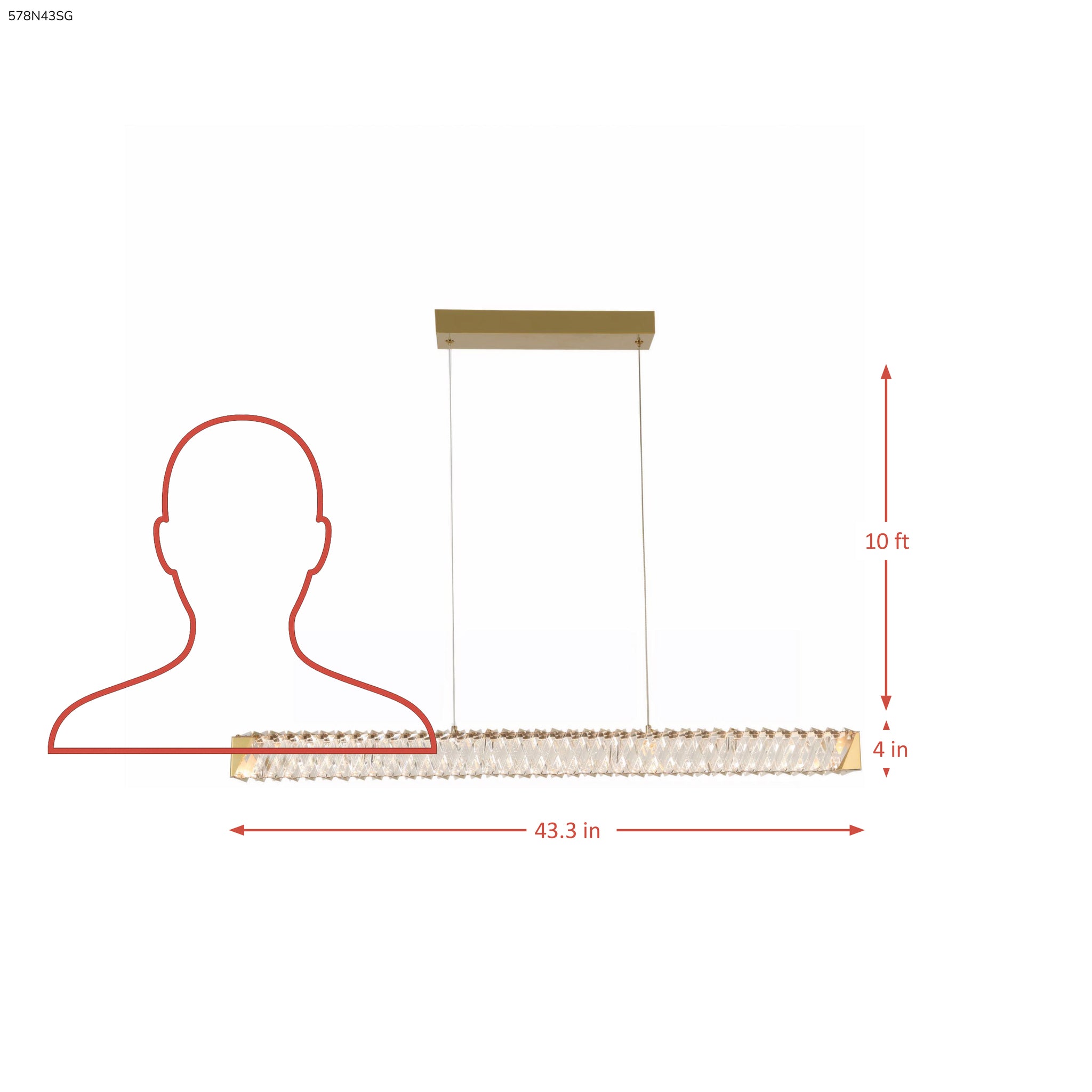 Golden Ratio 43 in LED Crystal Linear Pendant