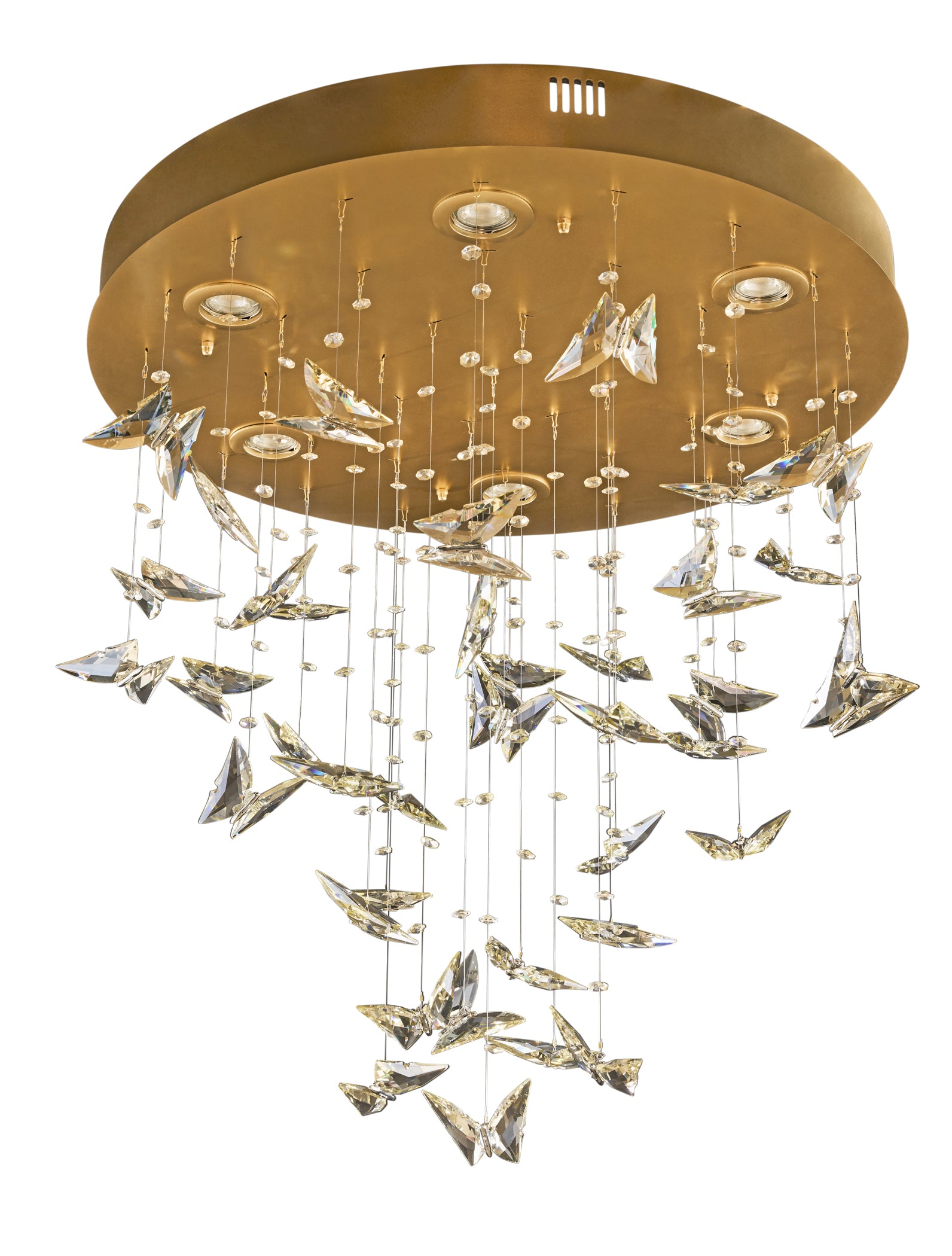 Night Garden 6 Light Leaded Crystal Butterfly Flush Mount - Satin Gold