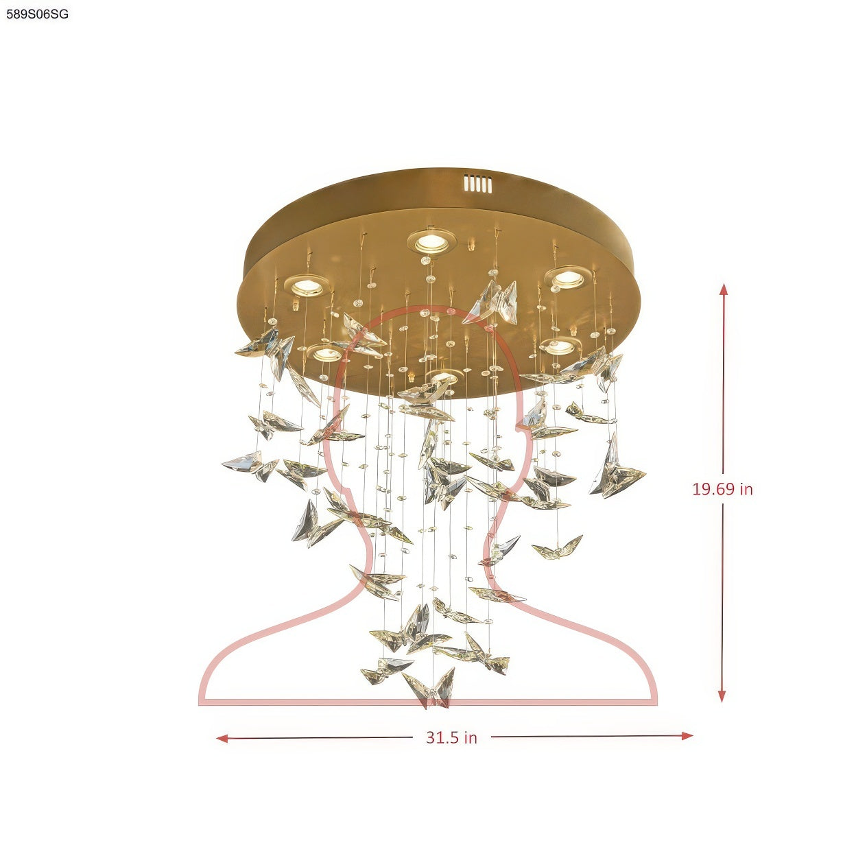 Night Garden 6 Light Leaded Crystal Butterfly Flush Mount