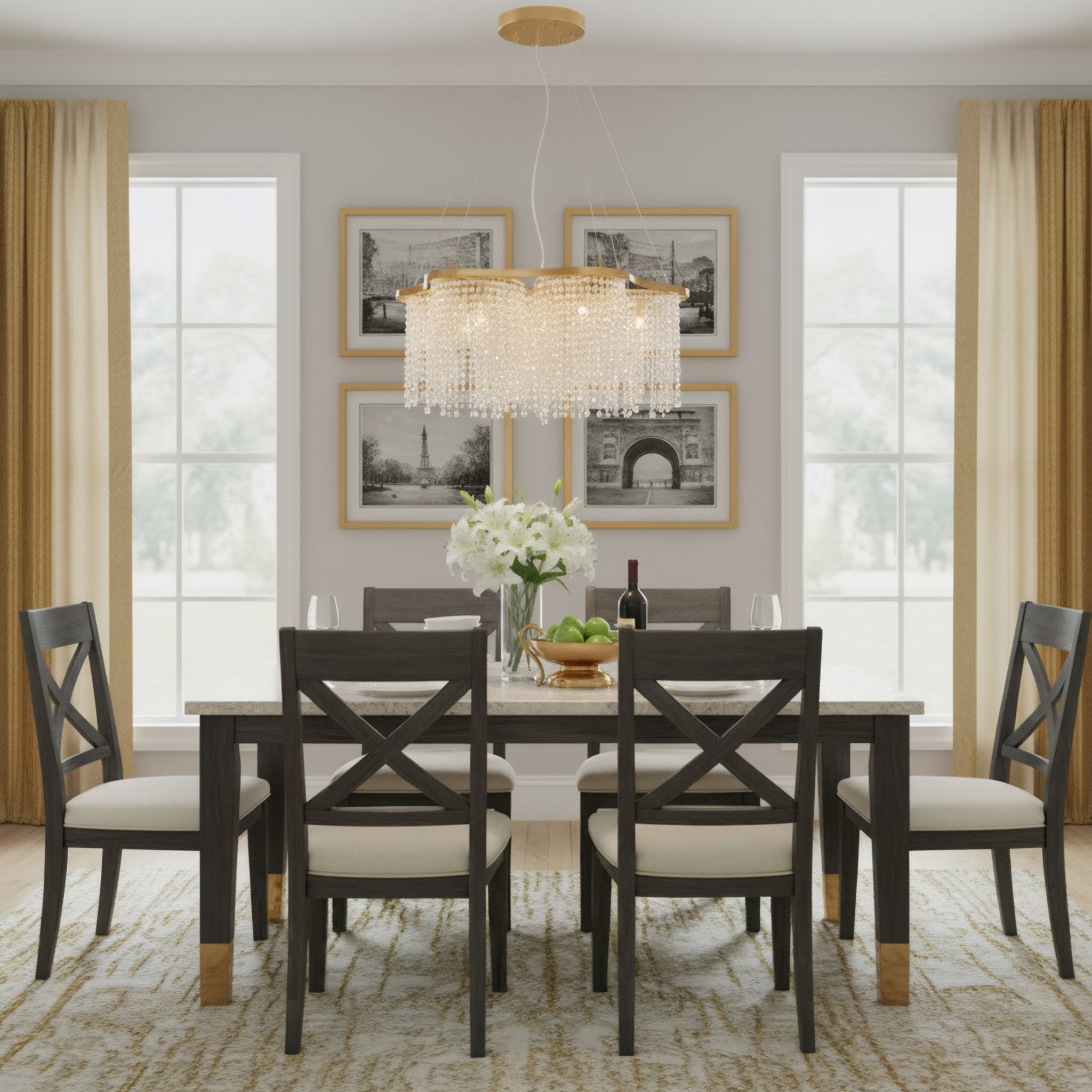 Deco Drippy 7 Light Dimmable Dining Pendant Chandelier - Satin Gold