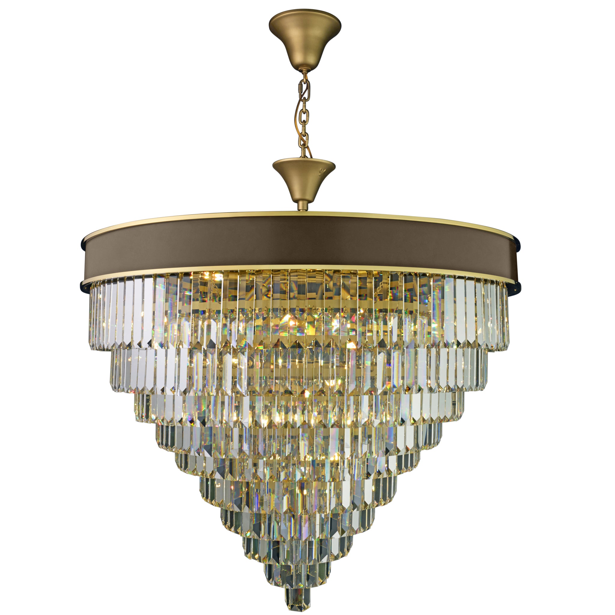 Strata 25 Light Dimmable Pendant Chandelier - Espresso Brown, Polished Gold and Satin Gold