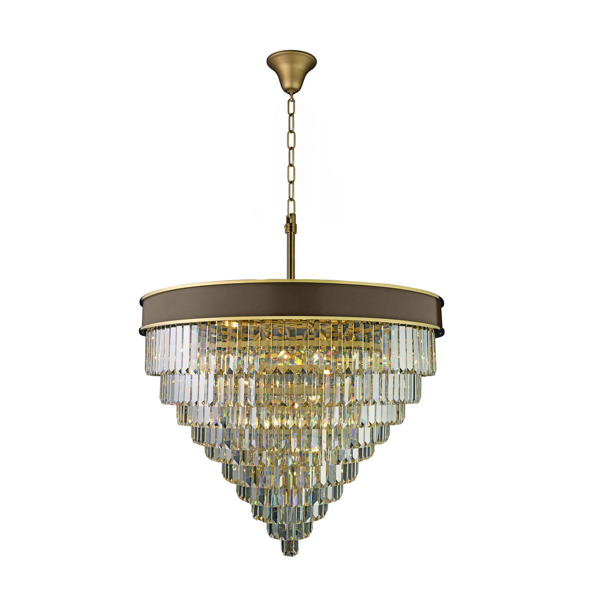 Strata 25 Light Dimmable Pendant Chandelier - Espresso Brown, Polished Gold and Satin Gold