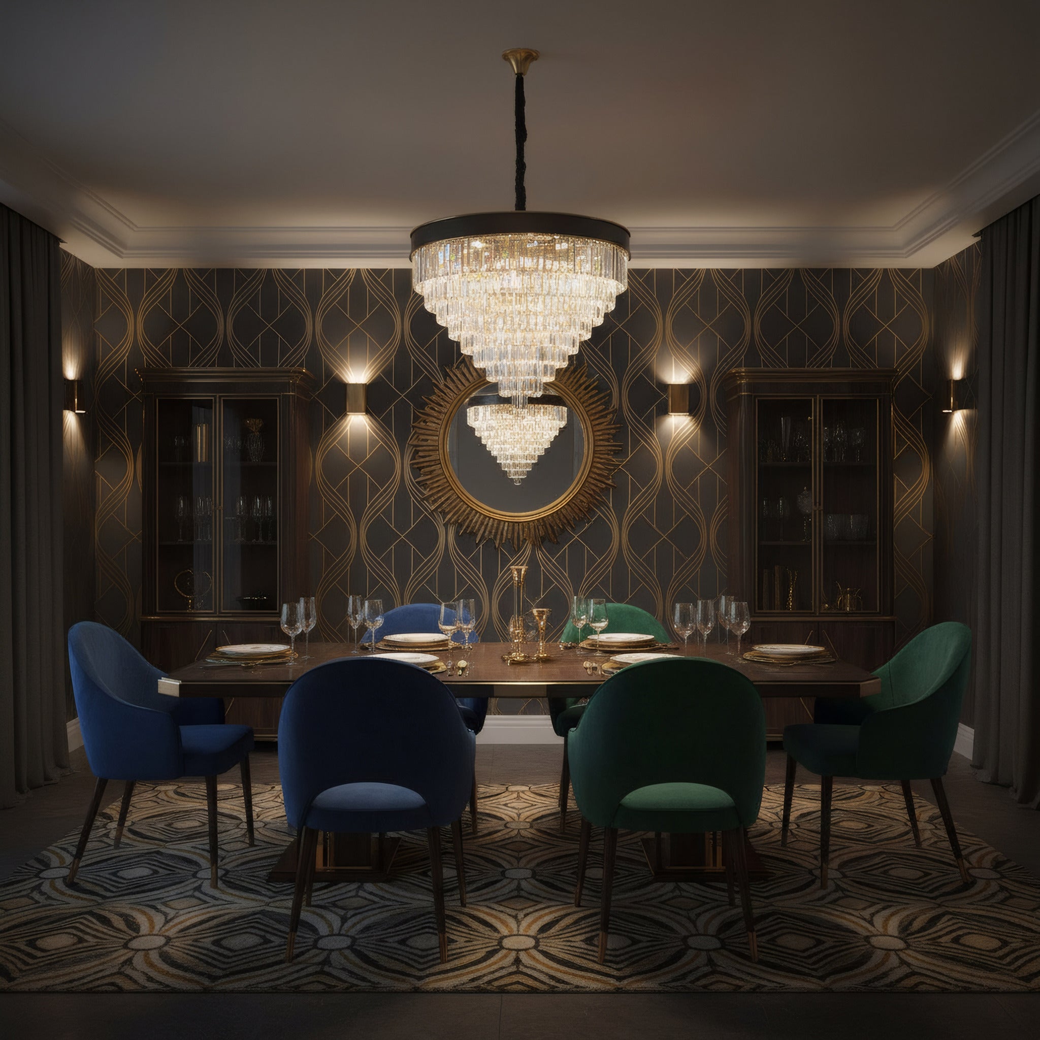 Strata 25 Light Dimmable Pendant Chandelier - Espresso Brown, Polished Gold and Satin Gold