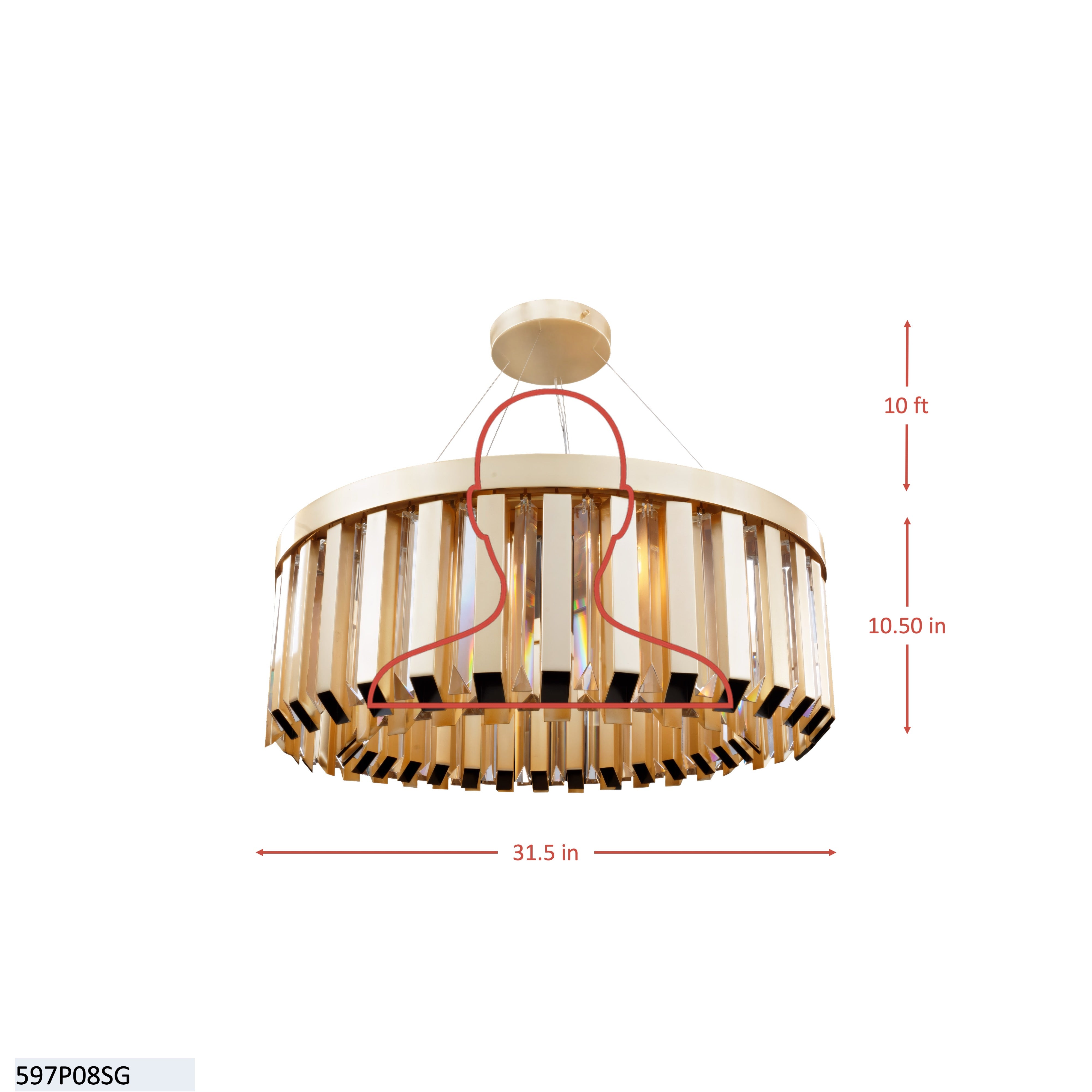 Halo Seventies 8 Light Dimmable Pendant Chandelier - Satin Gold