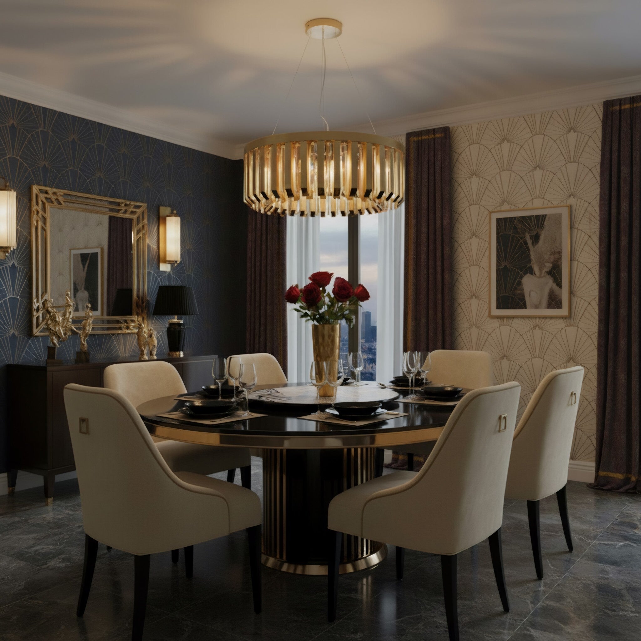 Halo Seventies 8 Light Dimmable Pendant Chandelier - Satin Gold