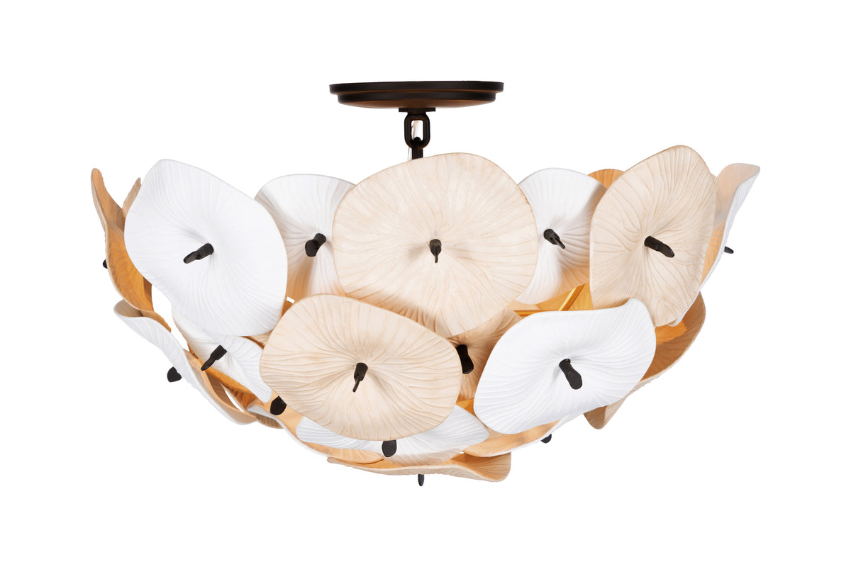 Full Bloom Porcelain 3 Lights Semi Flush