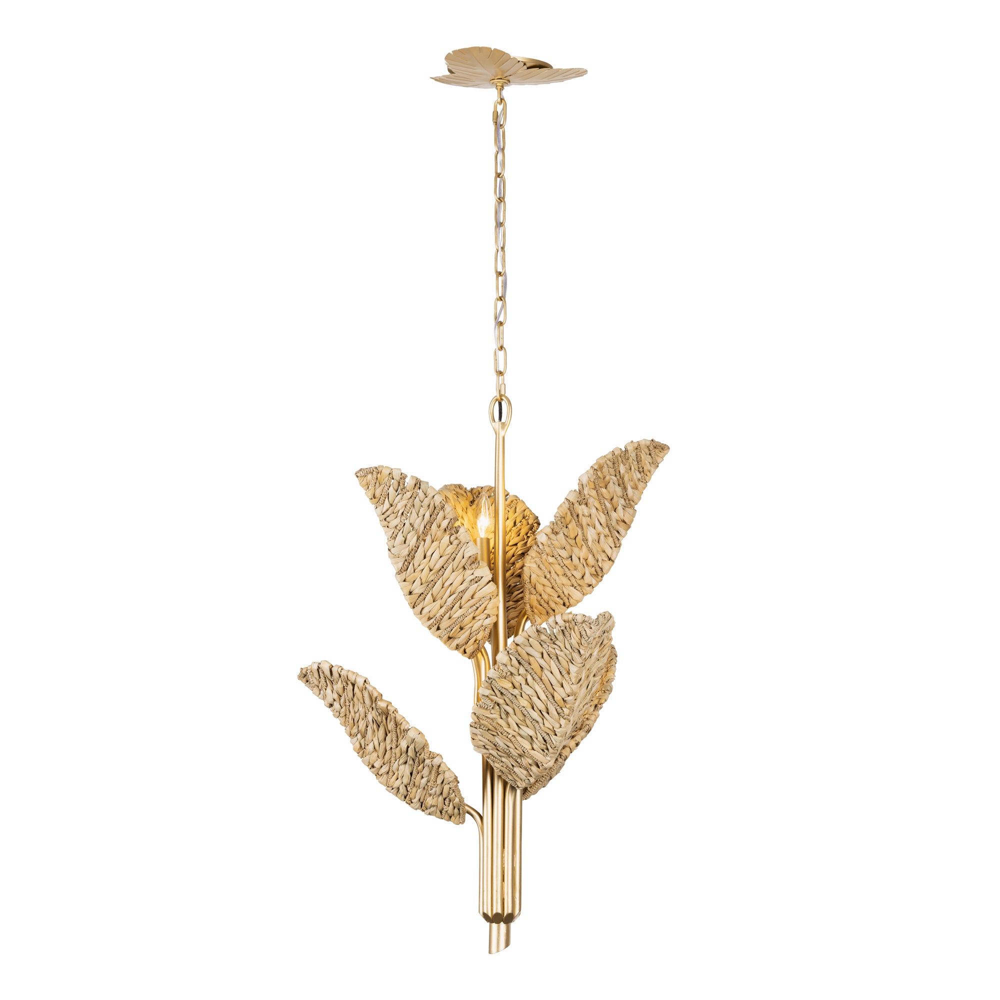 Banana Leaf 6 Light Chandelier - French Gold/Natural Seagrass