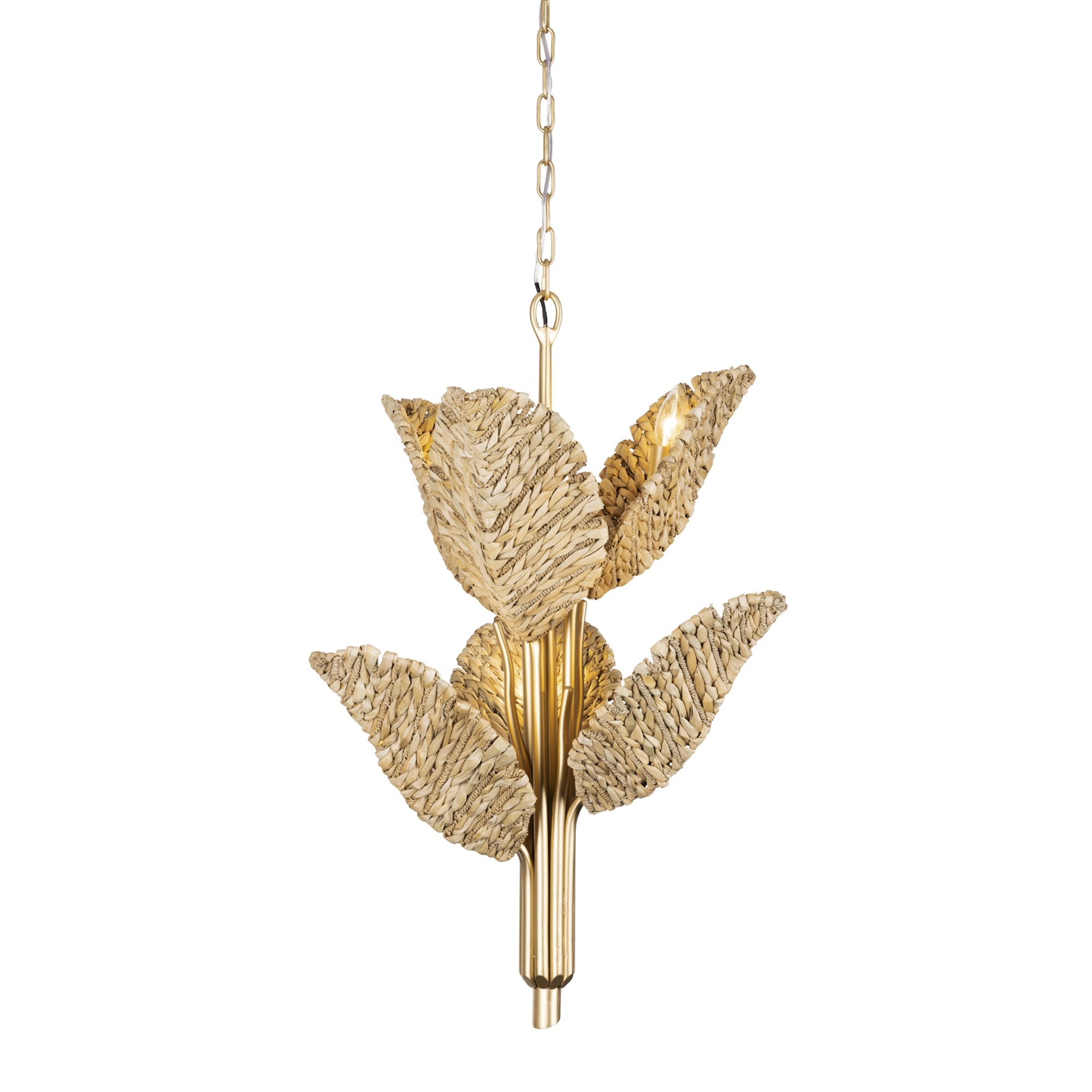 Banana Leaf 6-Light Chandelier - French Gold/Natural Seagrass