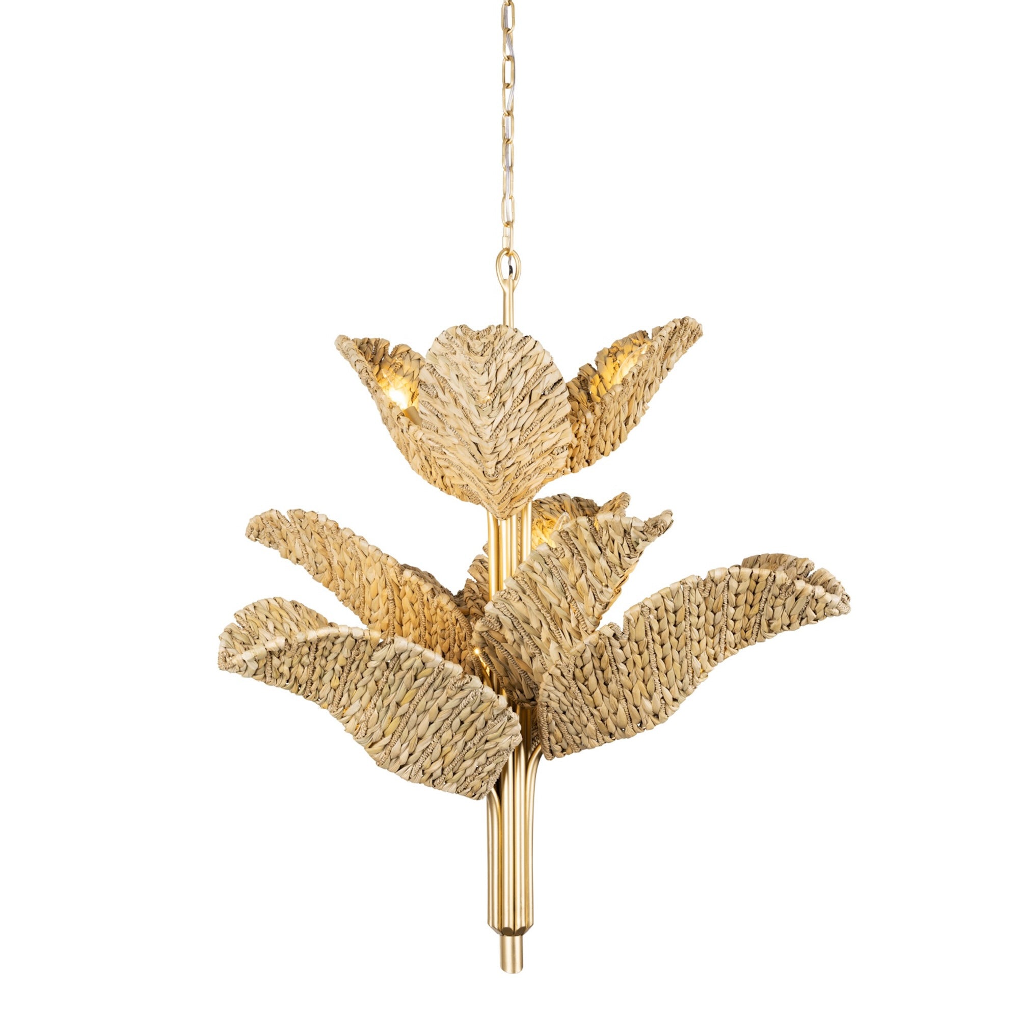 Banana Leaf 9 Light Chandelier - French Gold/Natural Seagrass