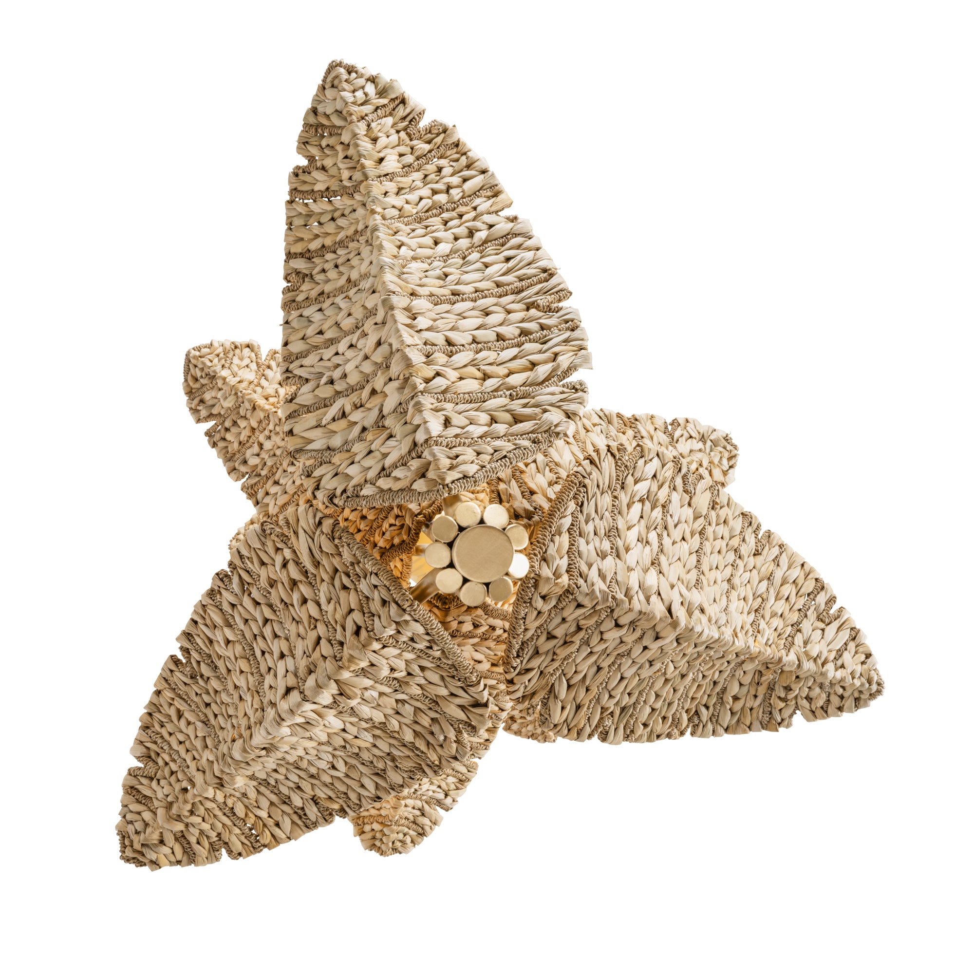 Banana Leaf 9 Light Chandelier - French Gold/Natural Seagrass