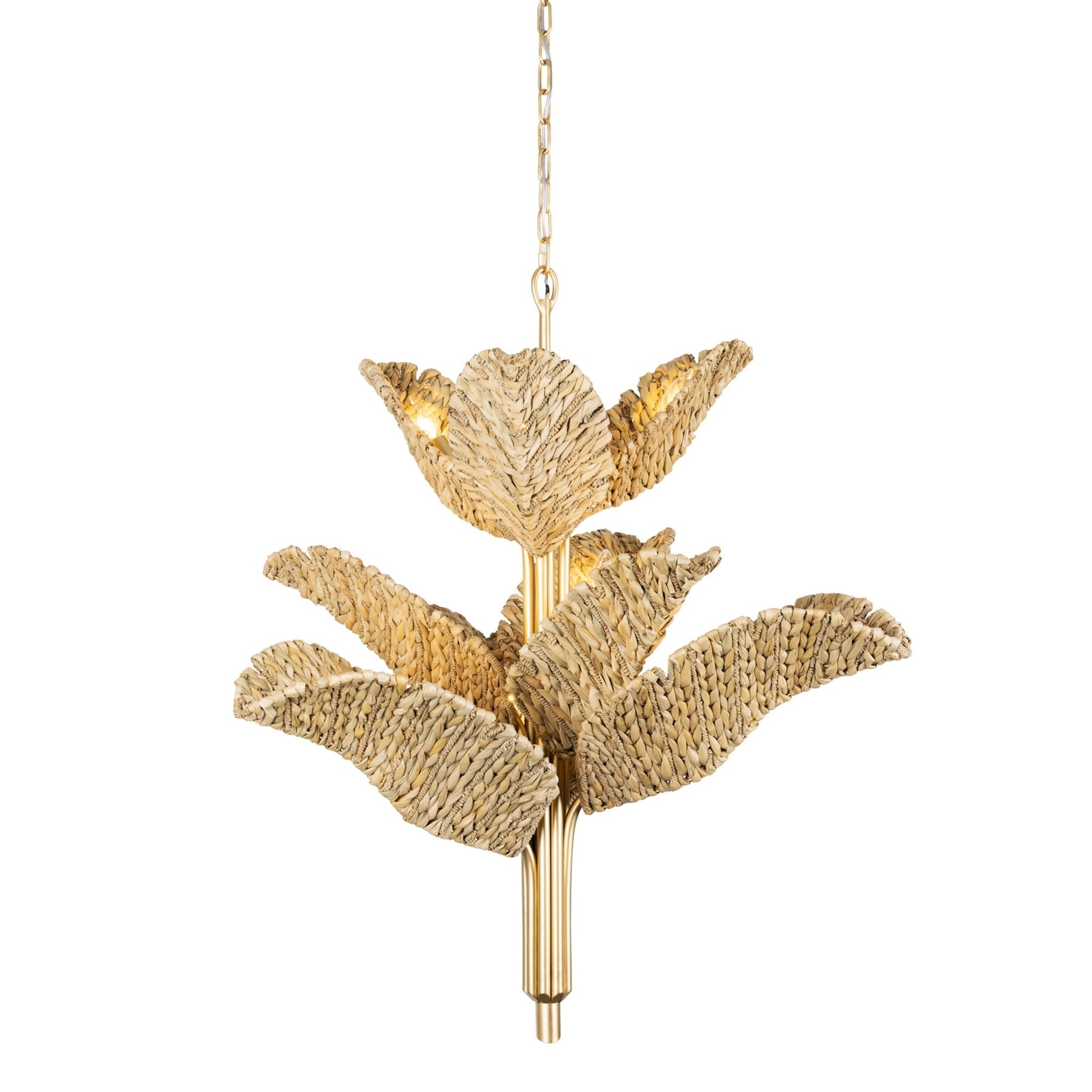 Banana Leaf 9-Light Chandelier - French Gold/Natural Seagrass