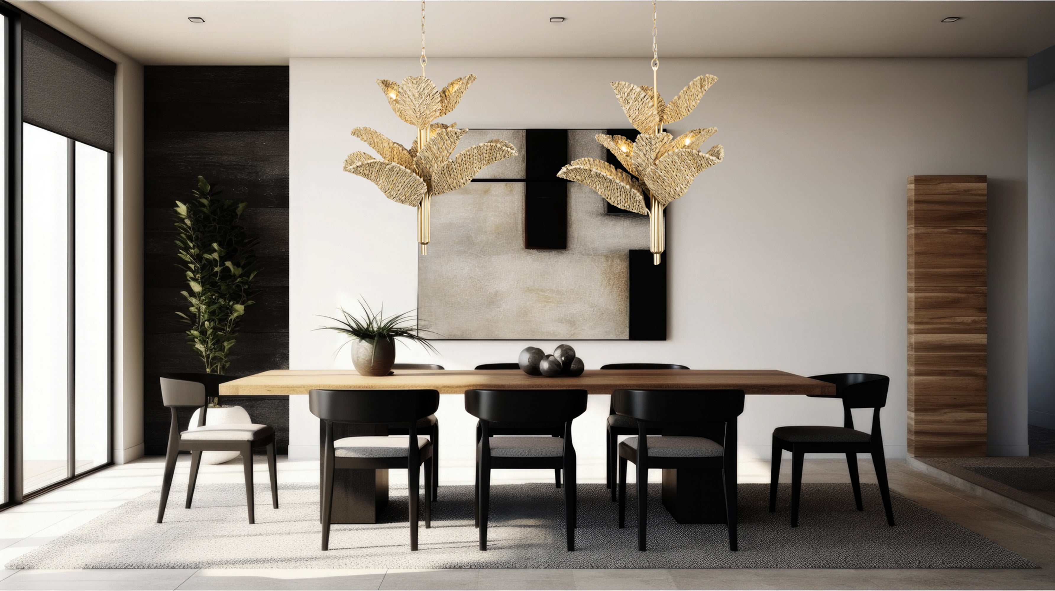 Banana Leaf 9 Light Chandelier - French Gold/Natural Seagrass