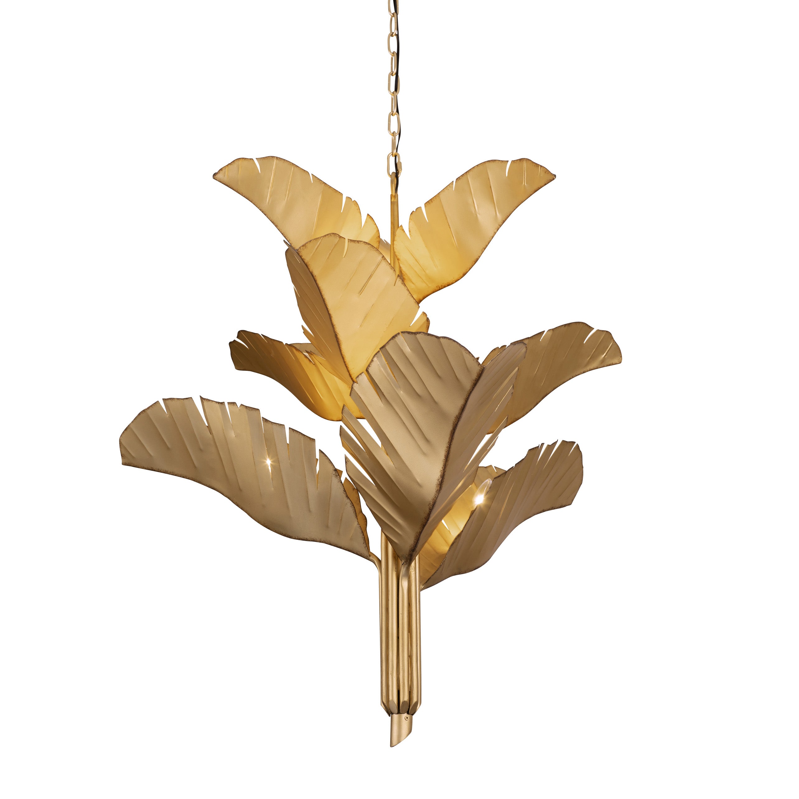 Banana Leaf 9-Light Chandelier - Gold/Dark Edging