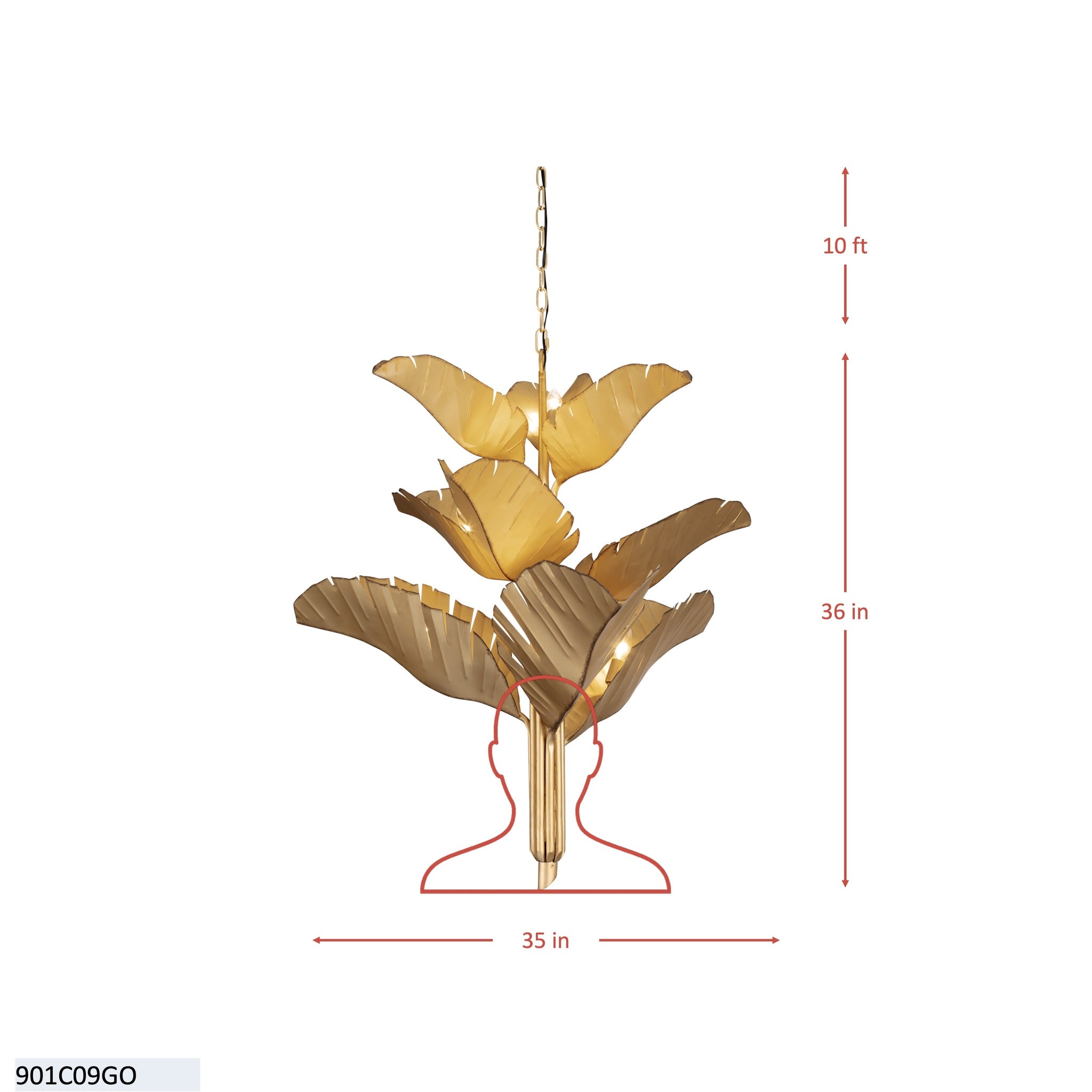 Banana Leaf 9 Light Chandelier - Gold
