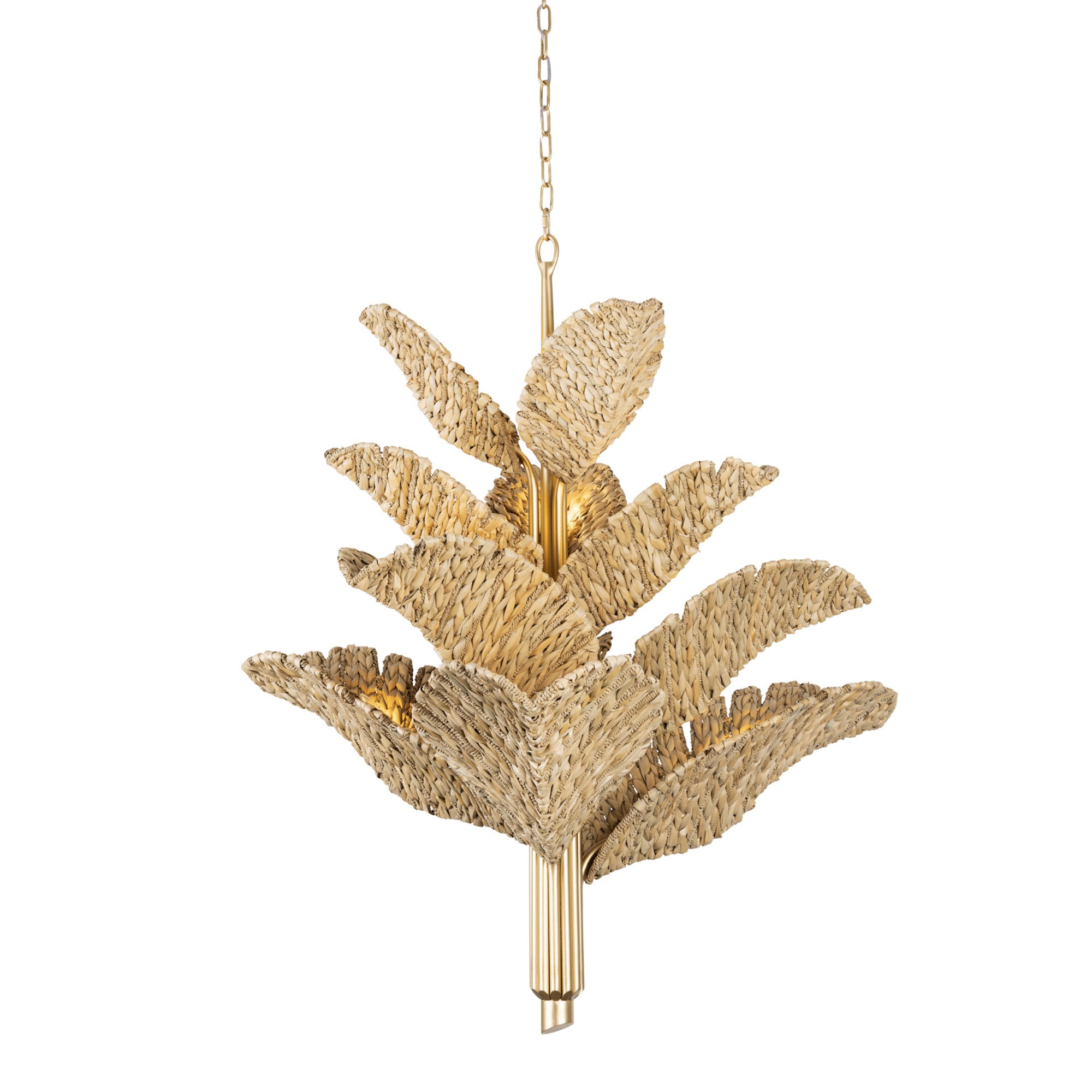Banana Leaf 12 Light Chandelier - French Gold/Natural Seagrass