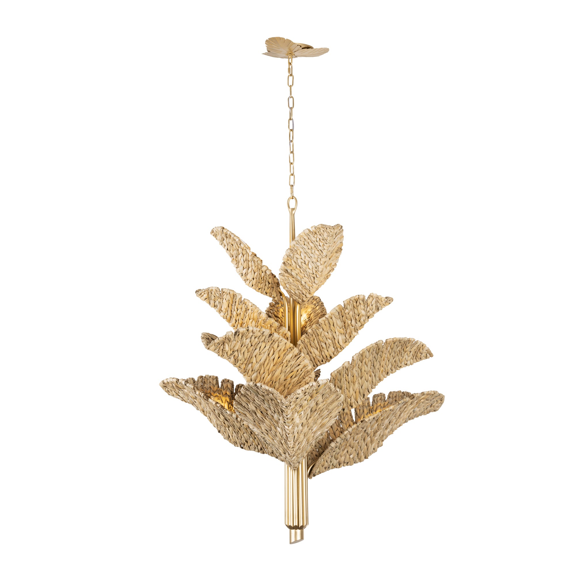 Banana Leaf 12 Light Chandelier - French Gold/Natural Seagrass