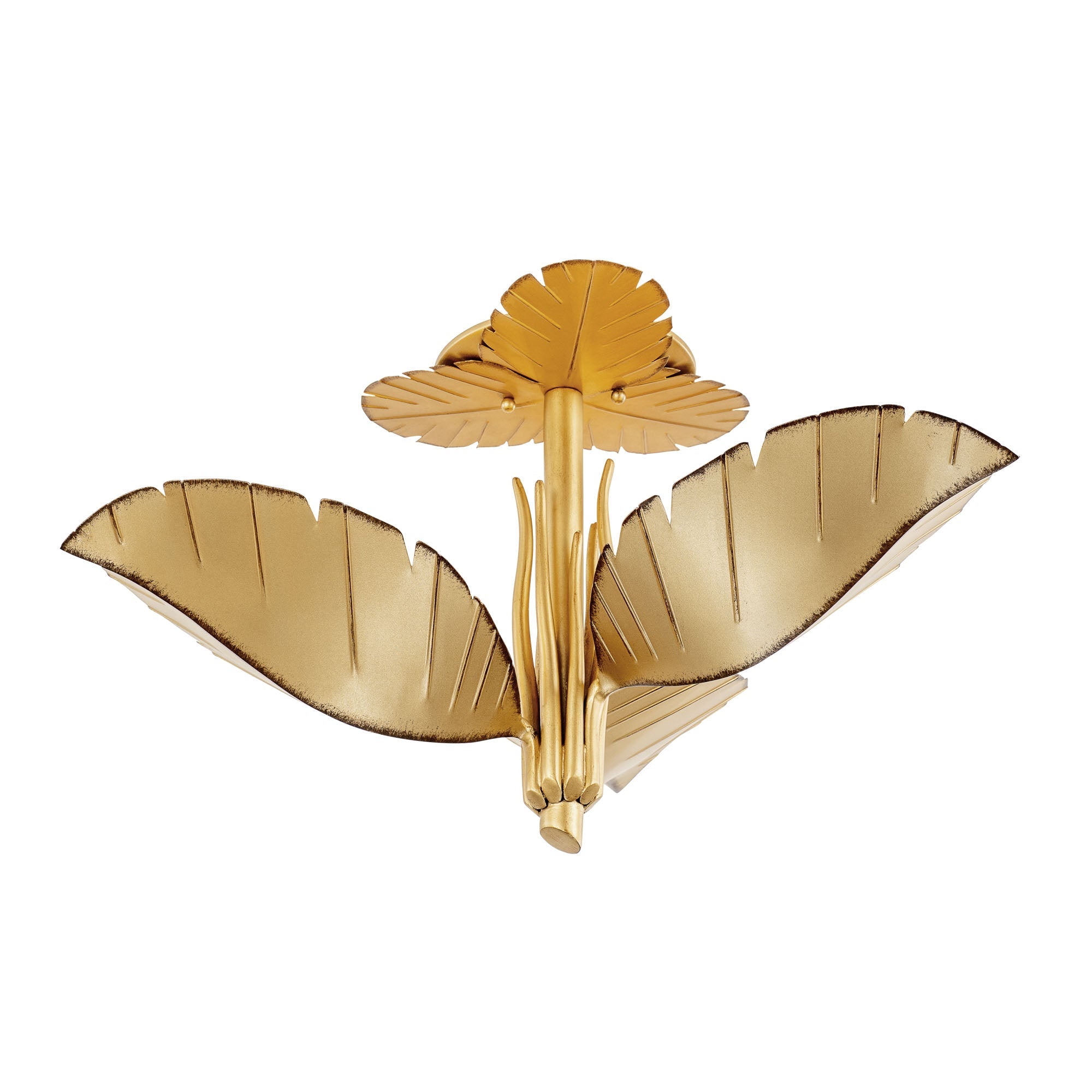 Banana Leaf 3-Light Semi-Flush - Gold/Dark Edging