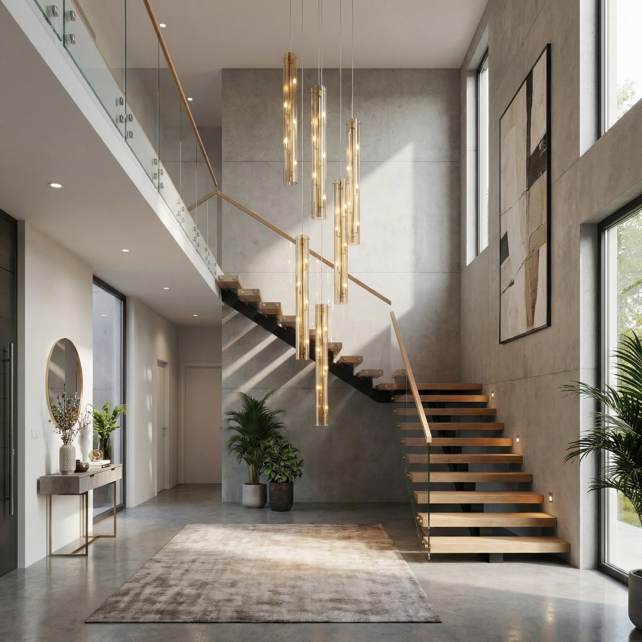 Chroman Empire 5 Light Tall Cylinder Pendant - Gold