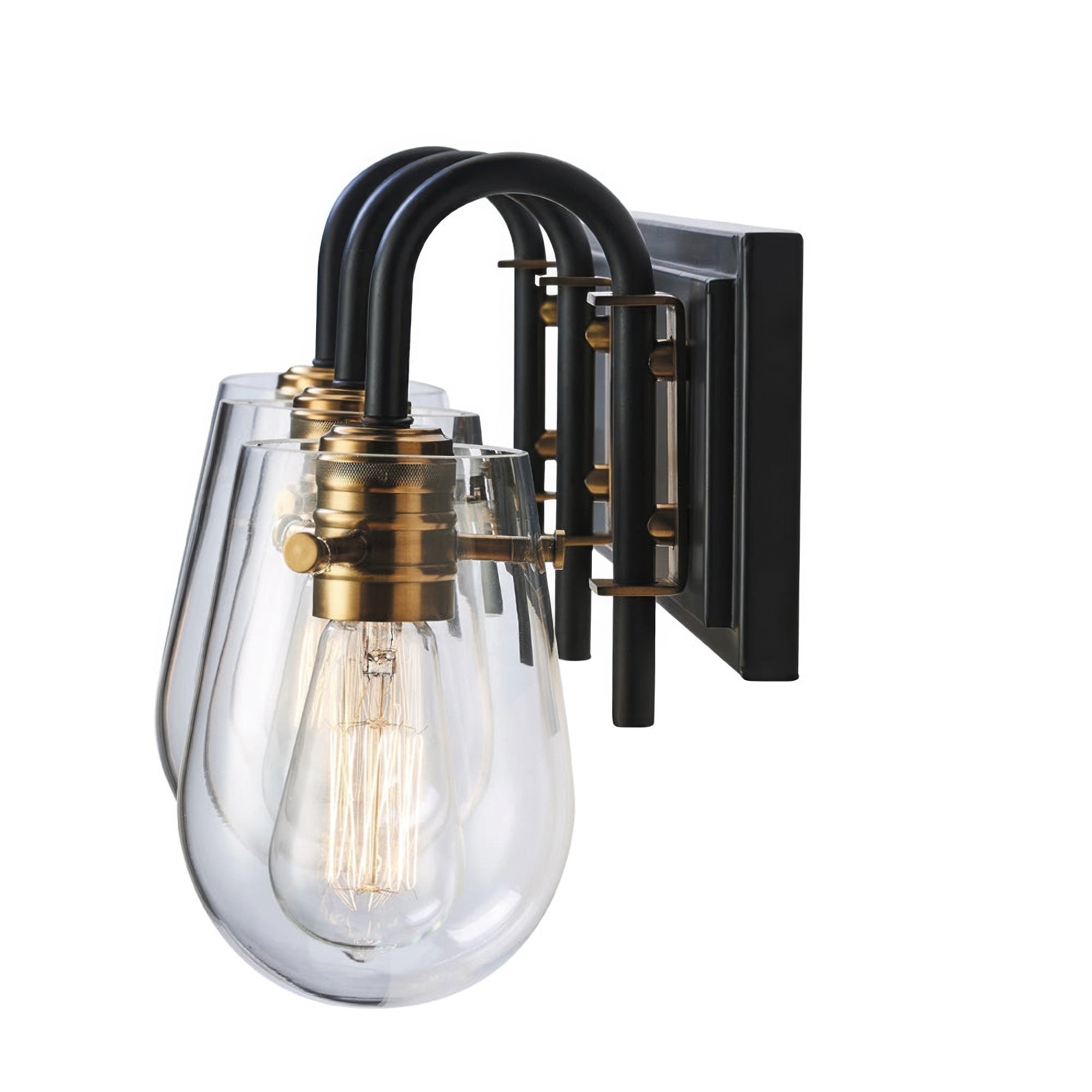 Bromyard Foundry Aged Brass and Matte Black Three Light Bath Vanity