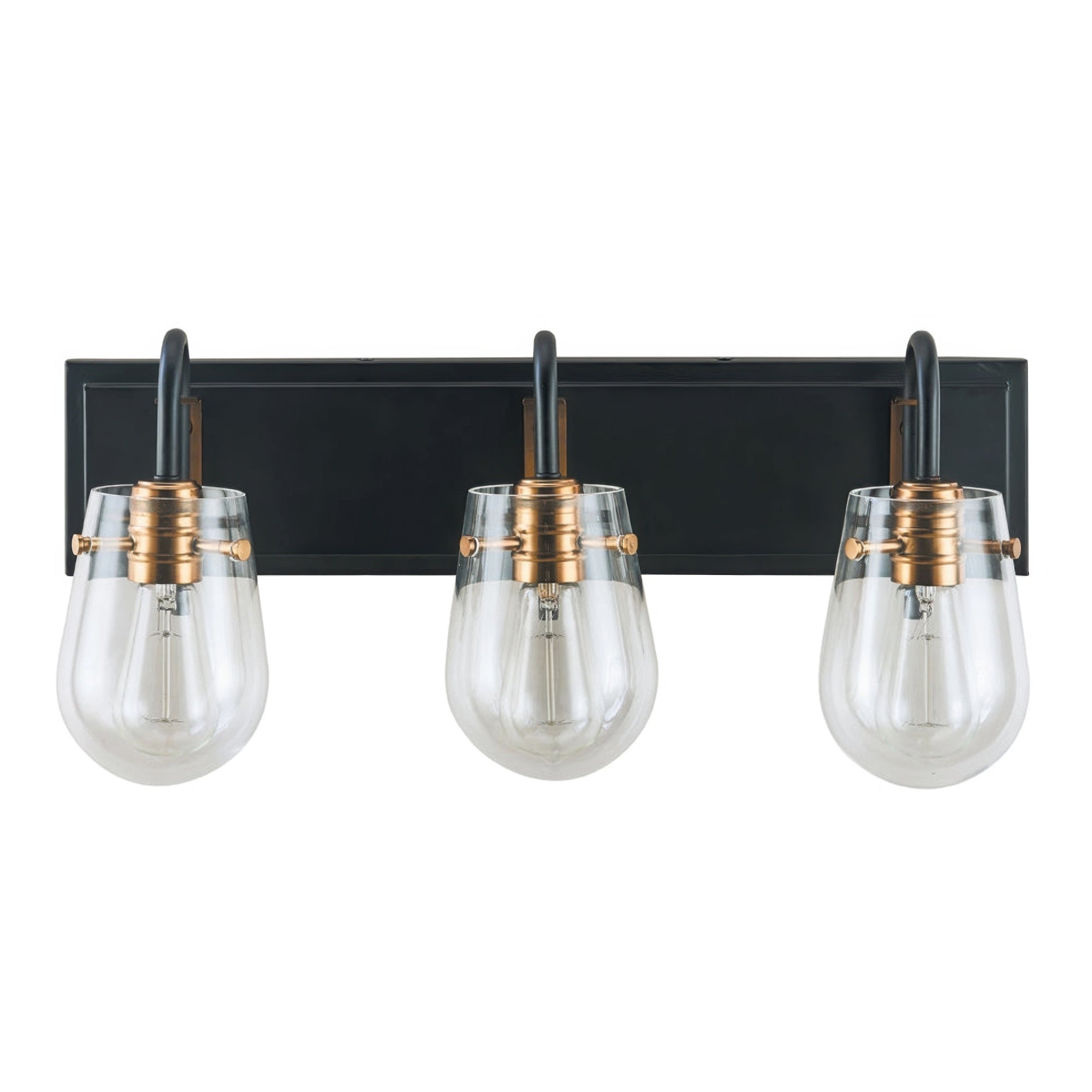 Bromyard Foundry Aged Brass and Matte Black Three Light Bath Vanity