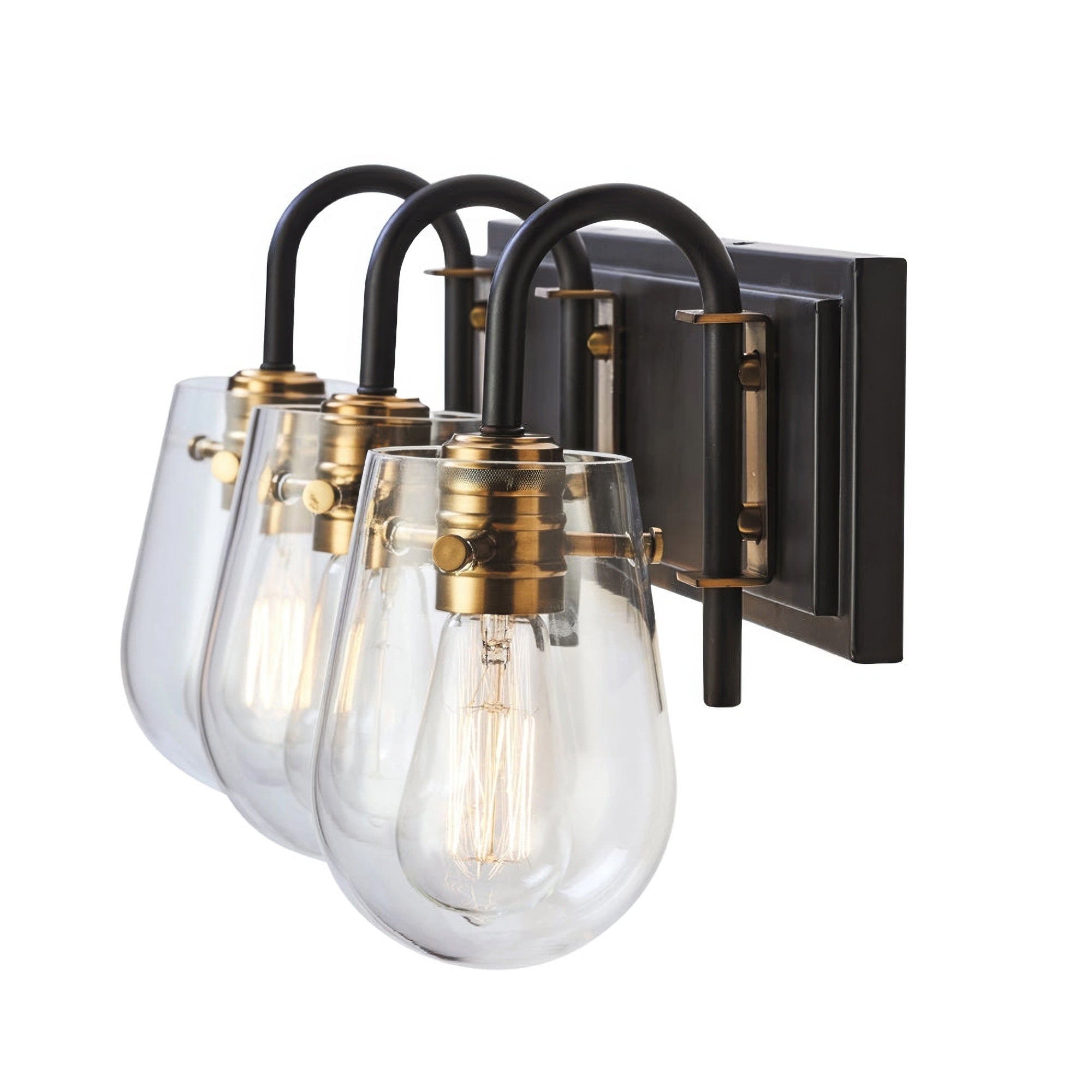 Bromyard Foundry Aged Brass and Matte Black Three Light Bath Vanity