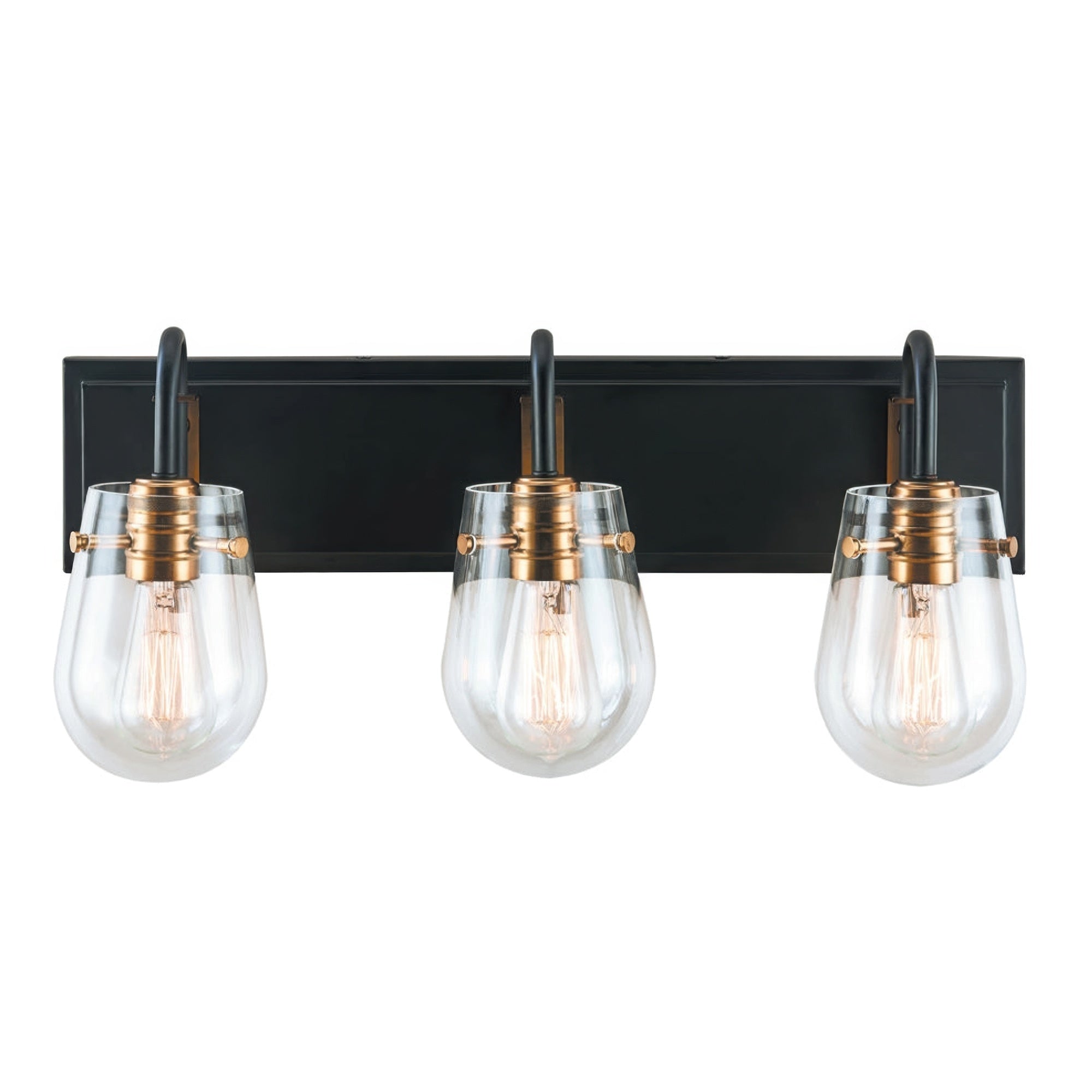 Bromyard Foundry Aged Brass and Matte Black Three Light Bath Vanity