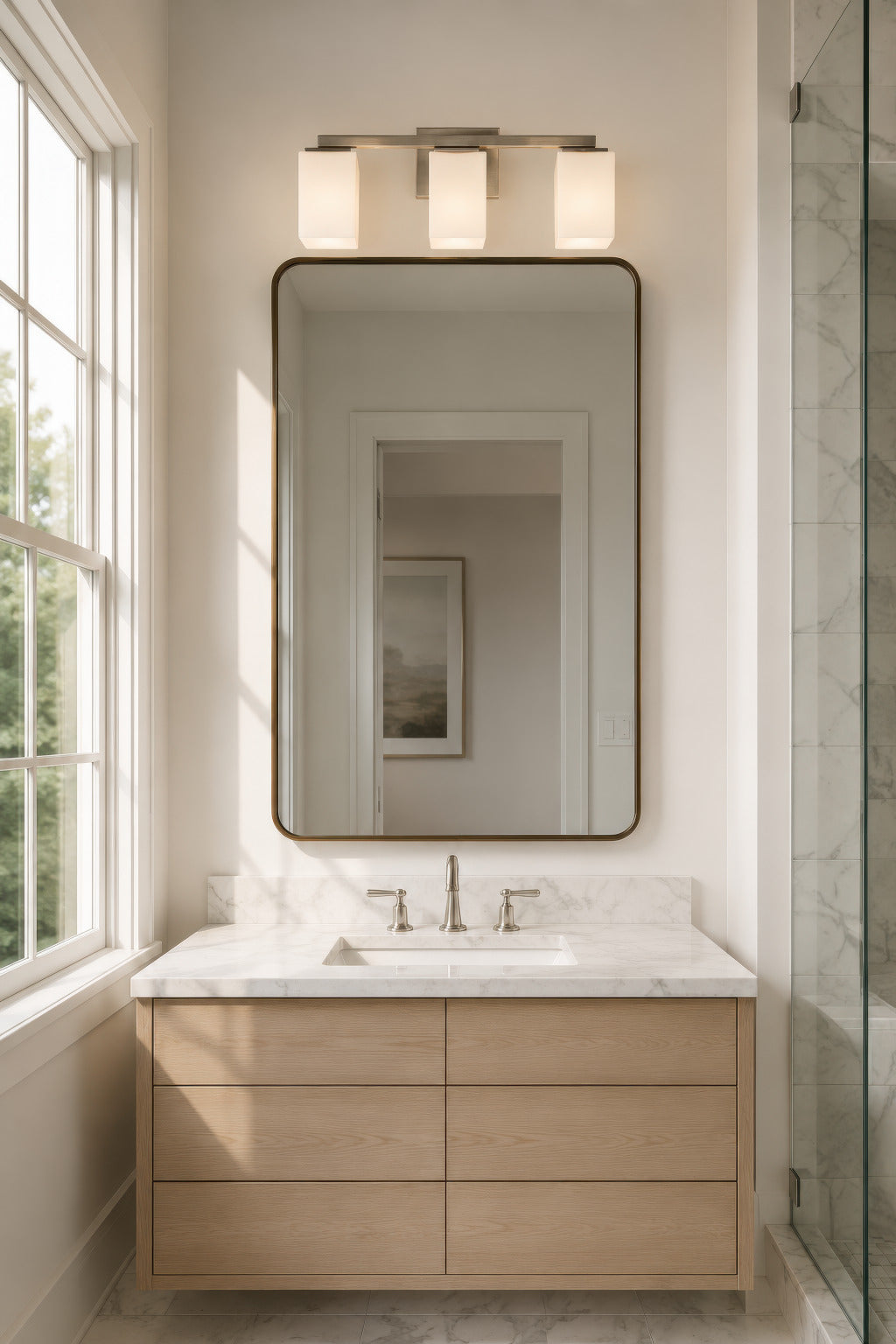 Capri On Trend Brushed Nickel Three Light Bath Vanity