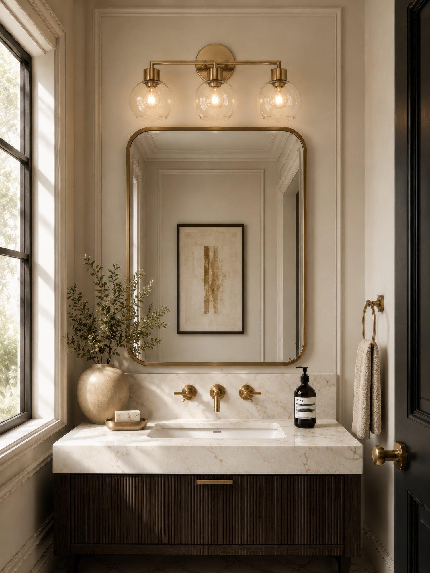Cortona On Trend Brushed Brass Three Light Bath Vanity