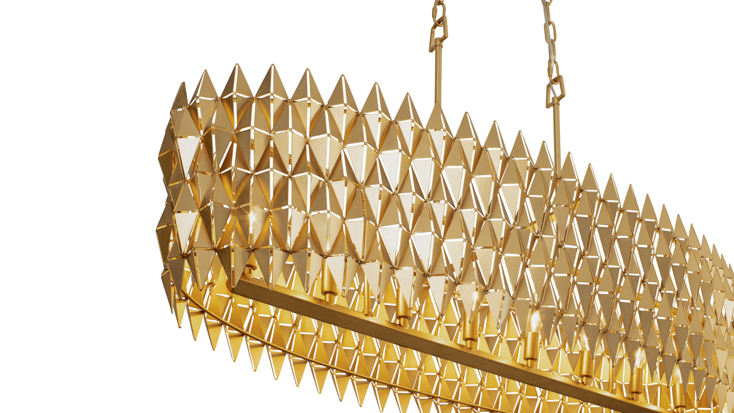 Closeup of Forever gold linear pendant light fixture