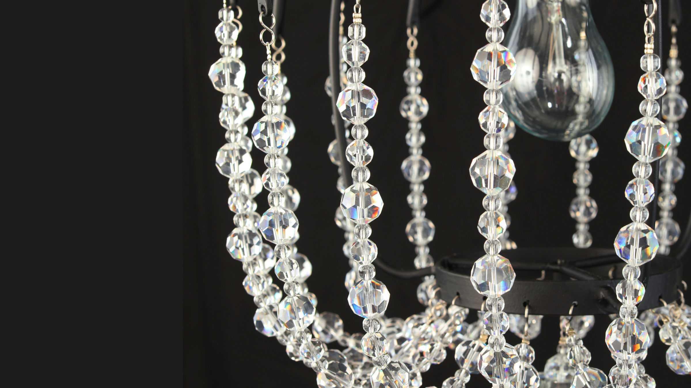 Closeup of Voliere crystal light fixture